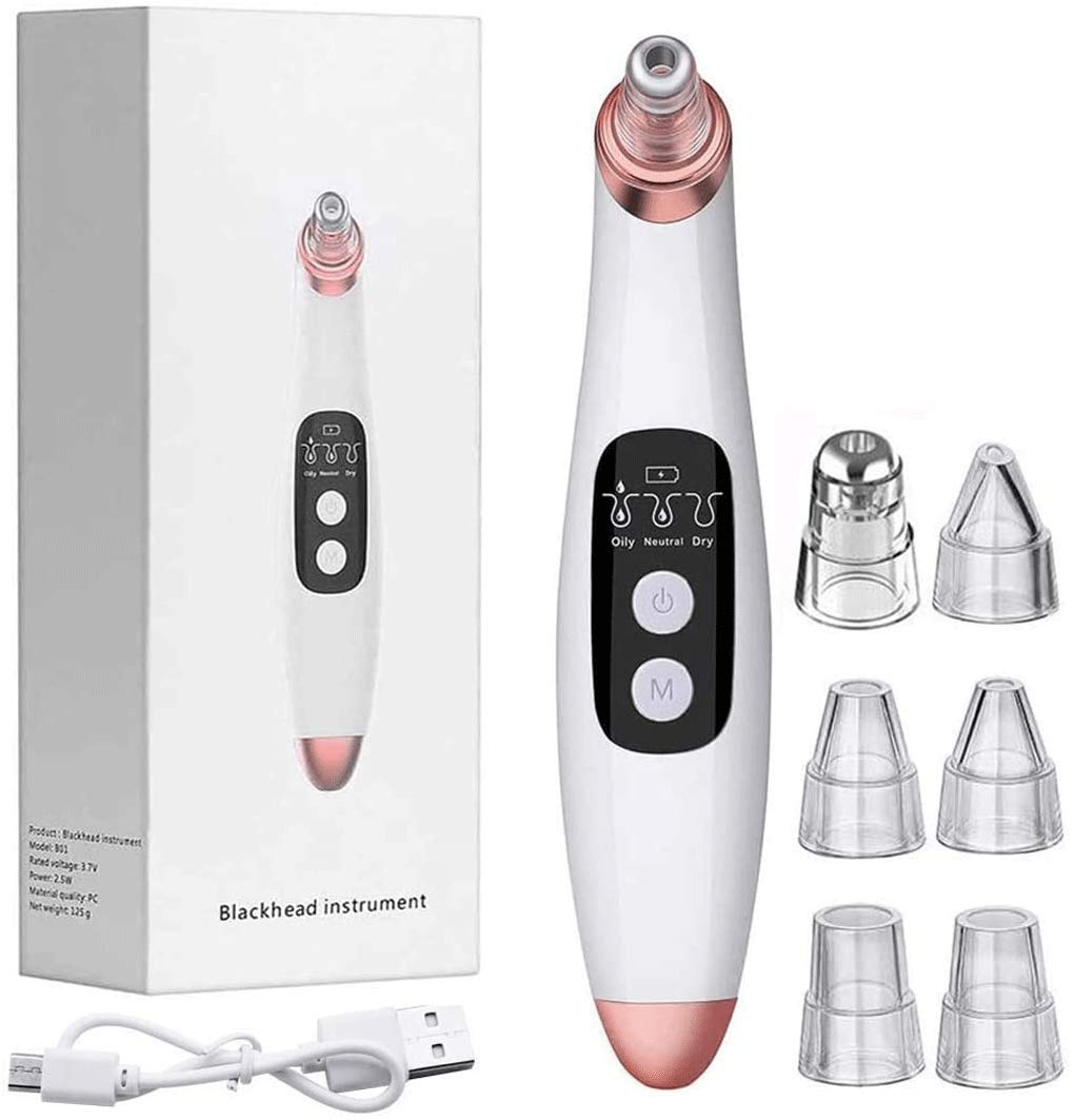 Blackhead Remover Pore Vacuum Electric Blackhead Vacuum Extractor Clean Tool Comedo Pore Extracotr Beauty Device with 6 Probes (White)