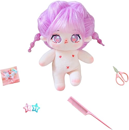 CALEMBOU Muñeca de felpa de 7.9 in, linda muñeca de algodón con esqueleto articulado, muñeca de peluche suave de anime y juego de peluquería, regalo