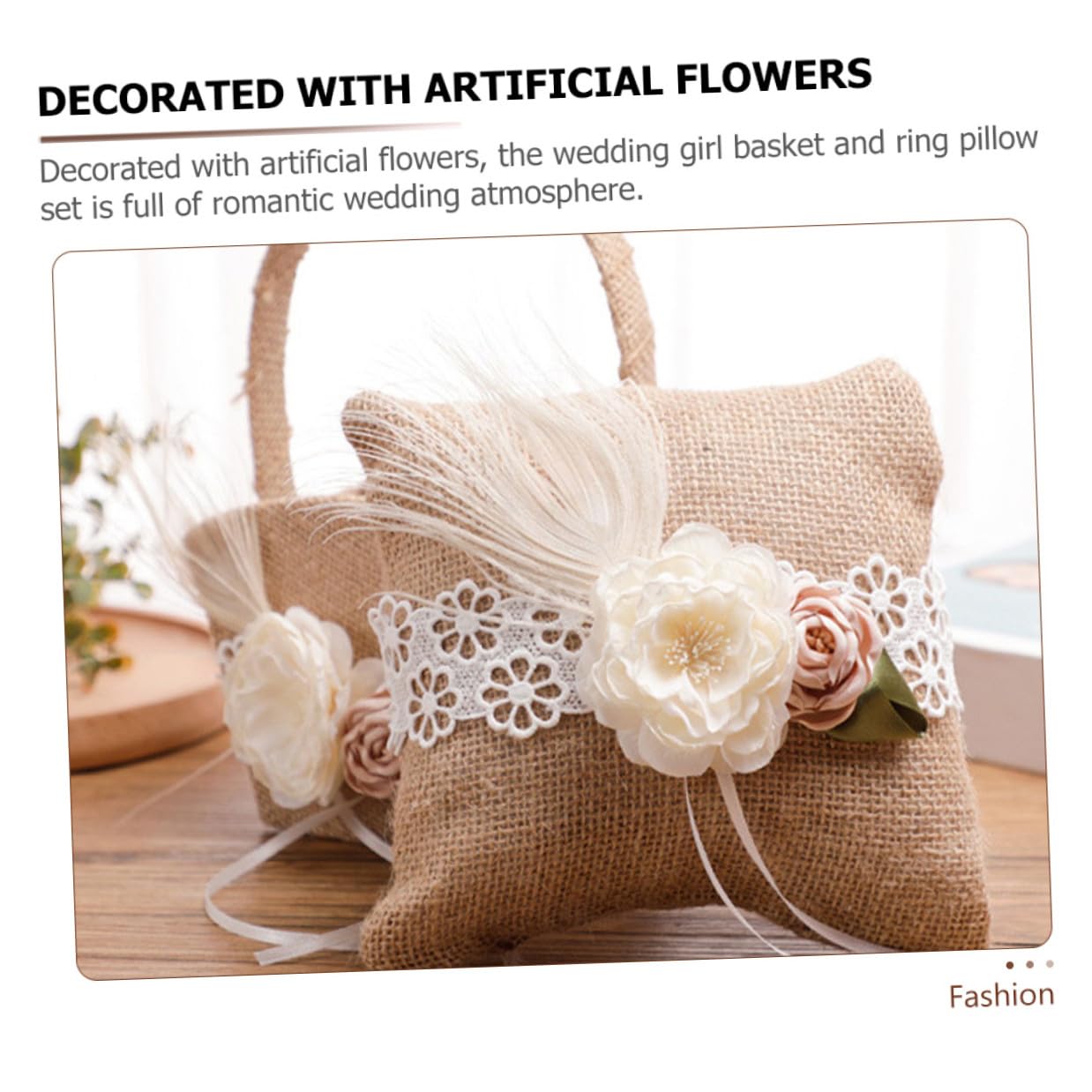 DECHOUS Hochzeitskorb aus Leinen mit Ringkissen Satz für Blumenmädchen zur Hochzeit Hautfreundlich mit Künstlichen Blumen Leichter Blumenkorb für Romantische Trauungszeremonie