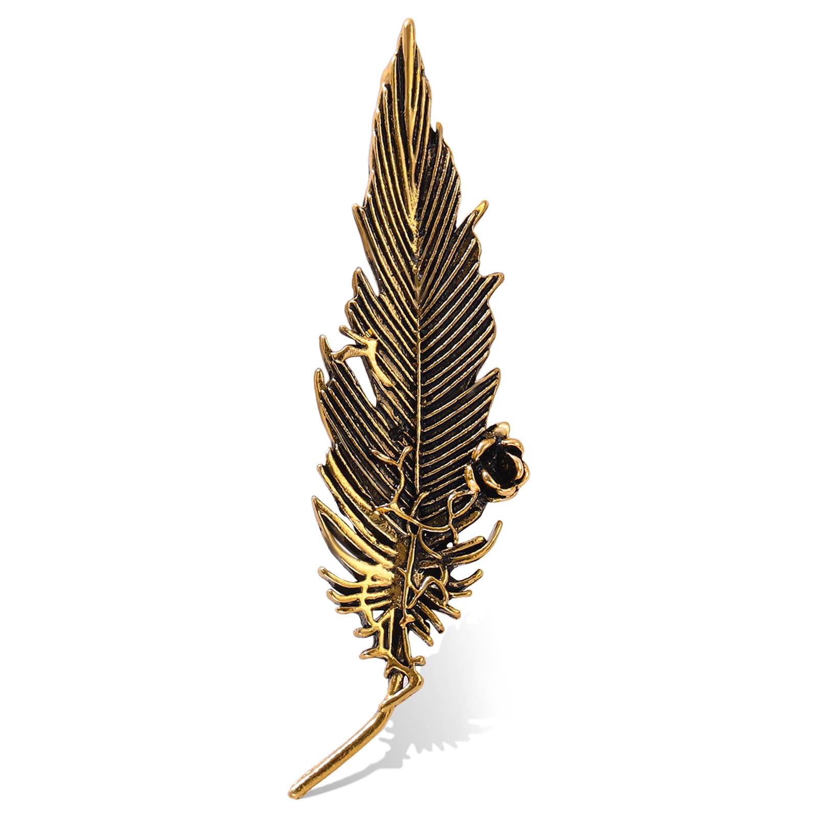 Plated Classic Rose Flower Feather Brooches and Pins for Women Men Fashion Jewelry Delicate Leaf Lapel Dress Accessories Boutonniere Corsage Hat Bag Suit Tie Wedding small，simple