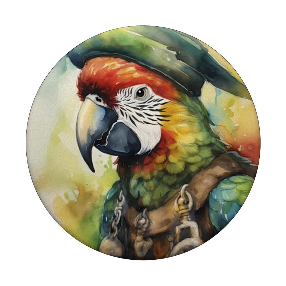 Parrot With A Pirate Hat. Parrot Wearing Pirate Hat, Bird PopSockets Swappable PopGrip, Black - Image 3