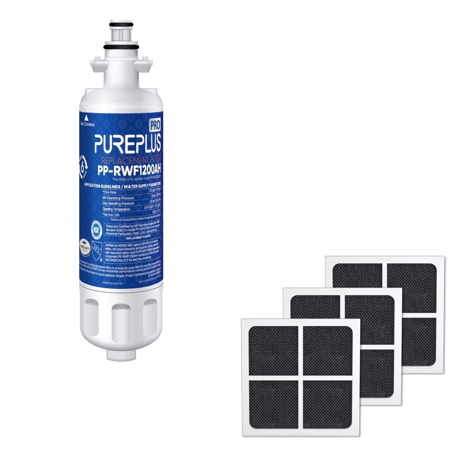 PUREPLUS LT700P NSF 53&amp;42 Certified Replacement for LG ADQ36006101 Kenmore 469690, ADQ36006102, LFXS30766S, LFX28968ST, LFX31925ST, LFX31945ST, LT120F Refrigerator Water and Air Filter Combo