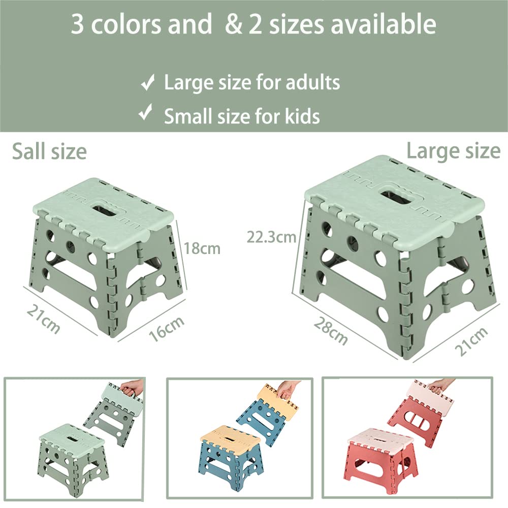 Plastica Sgabello Portatile per Bambini e adulti - Sgabello pieghevole di alta qualità - Sgabelli Multiuso con maniglia per Cucina, Bagno, Giardino, Casa (18 cm di altezza - verde)
