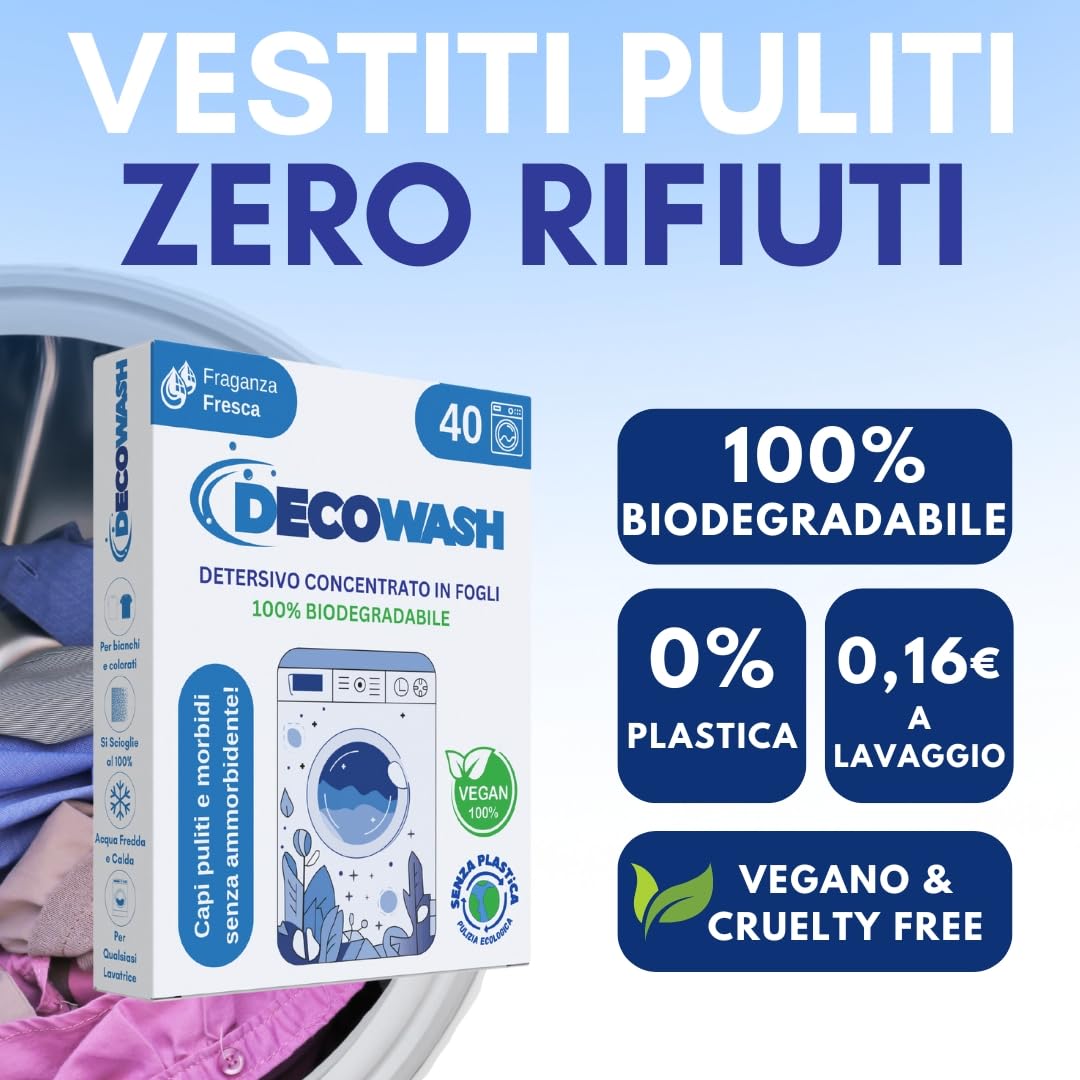 Detersivo in Fogli per Lavatrice (Fino a 400 Usi) Ecologico, Ipoallergenico, Senza Plastica, Sapone in Fogli per Bucato Pulito e Morbido, Perfetto per Viaggio, Bimbi e Pelli Sensibili, Frgranza Fresca