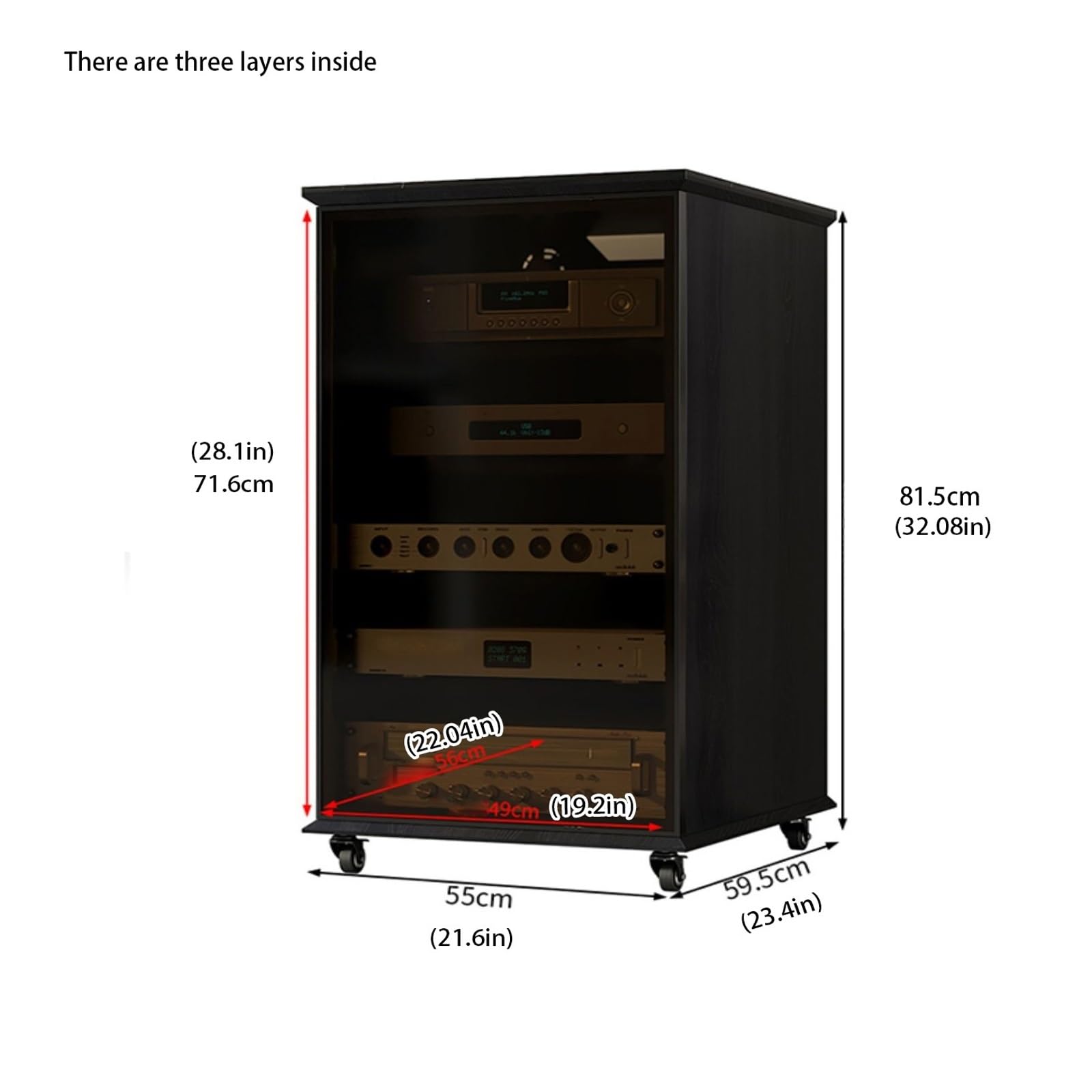 Nero AV Media Stand Audio Rack Cabinet 81.5cm Stereo Component Storage Elegante Mobile multimediale per Home Theater Soluzione di archiviazione audio moderna