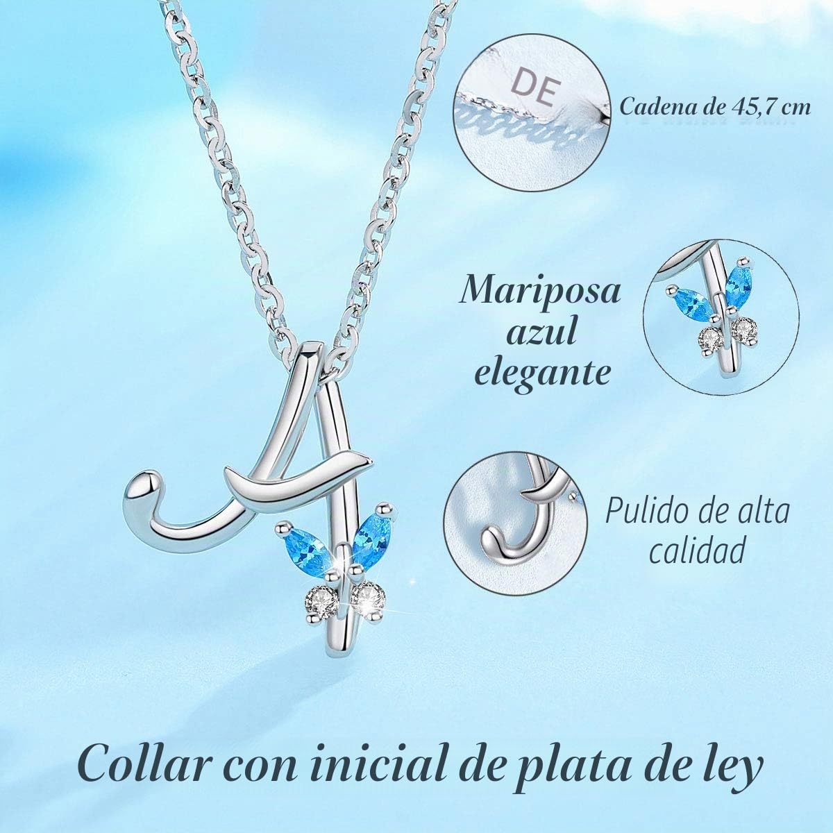 EUDORA Collares Mujer Colgantes Iniciales Letras Plata de ley 925 26 Alfabeto Inicial Nombre Cadena Collar con Zirconia Cúbico Joyería, Regalos Originales para Mujer Hermana Madre Abuela, 45,7cm