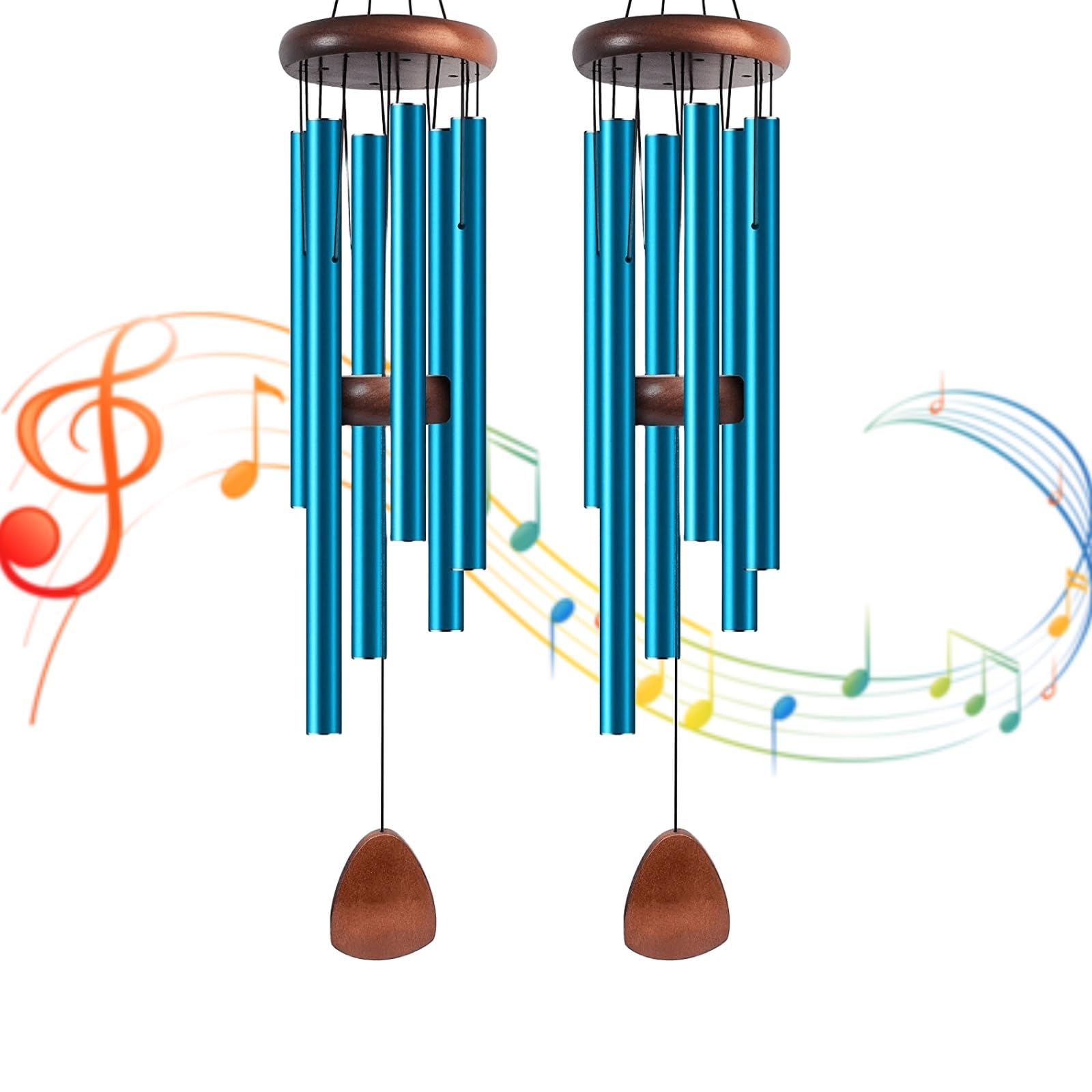 2 campanelli a vento grandi per esterni, 94 cm, toni melodici lenitivi per casa, giardino, veranda, decorazione patio, ispirazione e memoriale, 6 tubi in alluminio, blu