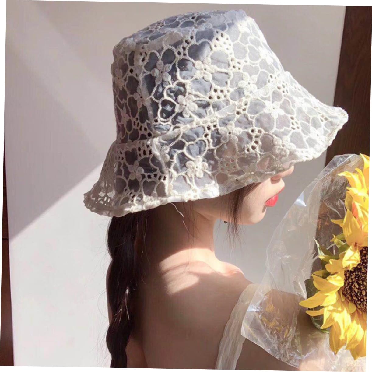 Healeved Lot De 3 en Dentelle pour Femmes Chapeaux Et Casquettes Chapeau De Plage Protection Solaire Protection UV De Pêcheur De Soleil pour Adulte Blanc