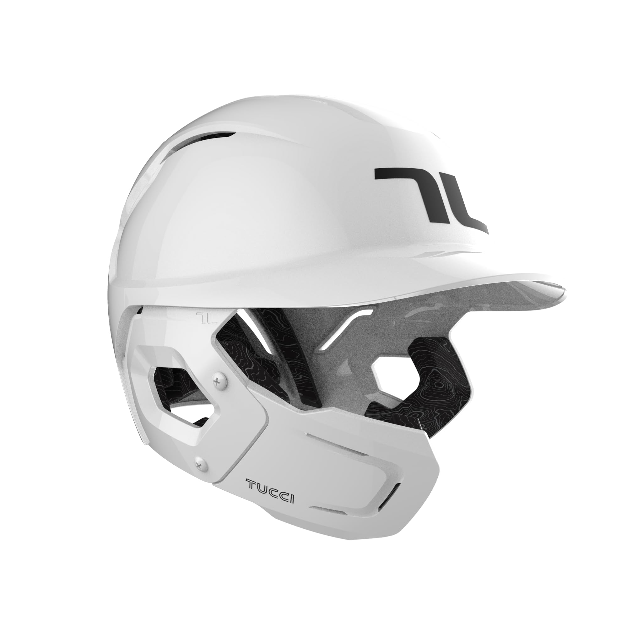 TUCCI Potenza Batting Helmet with Jaw Flap, S/M, Gloss White, Left-Handed Hitter