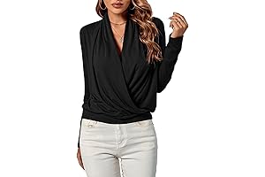 Women's Casual V Neck Wrap Top with Long Sleeves
