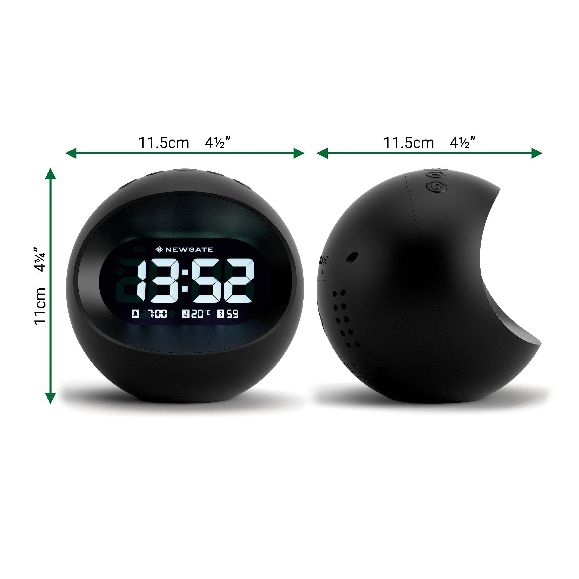 NEWGATE® Centre of the Earth Wecker | Runde Retro Digitale LCD-Uhr | Schwarz | Ideal für nachttisch, Schreibtisch oder Regal | Retro-Schlafzimmer- und bürozubehör