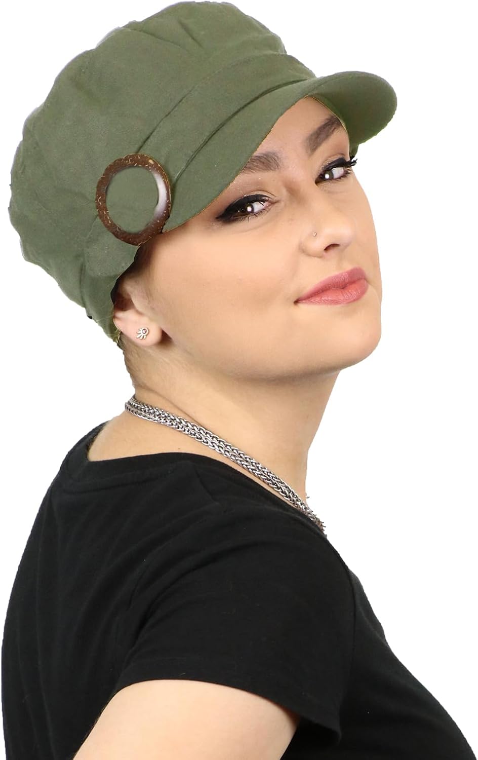Hats Scarves & More Womens Chemo Newsboy Cadet Hat Full Coverage Cancer Cap for Petite Heads Blocks Sun 50+ UPF