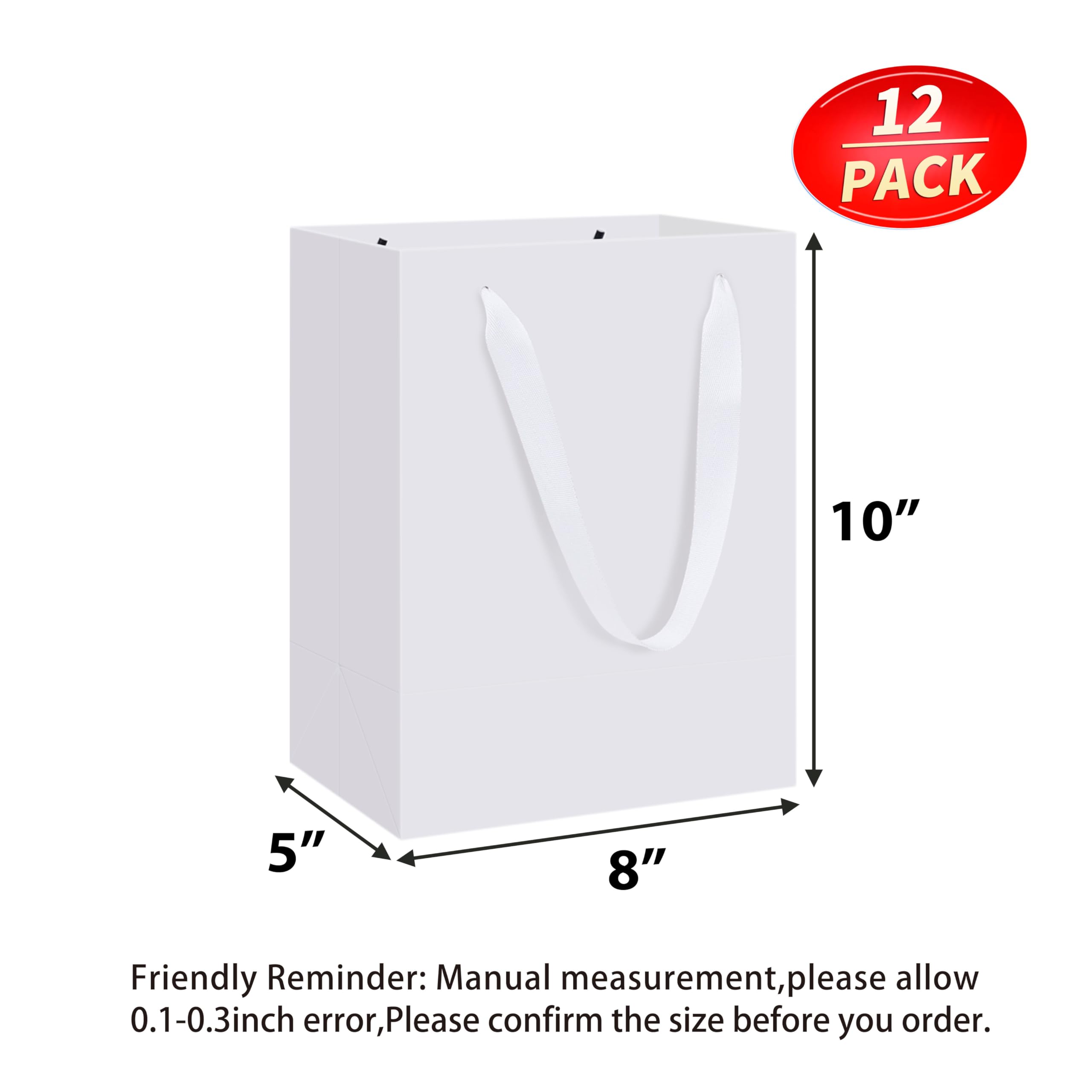 HUAPRINT 30 Pack White Medium Paper Bags with Handles - 8x5x10 inch Gift Wrap Bag for Retail,Party Favor,Merchandise,Business,Shopping,Wedding