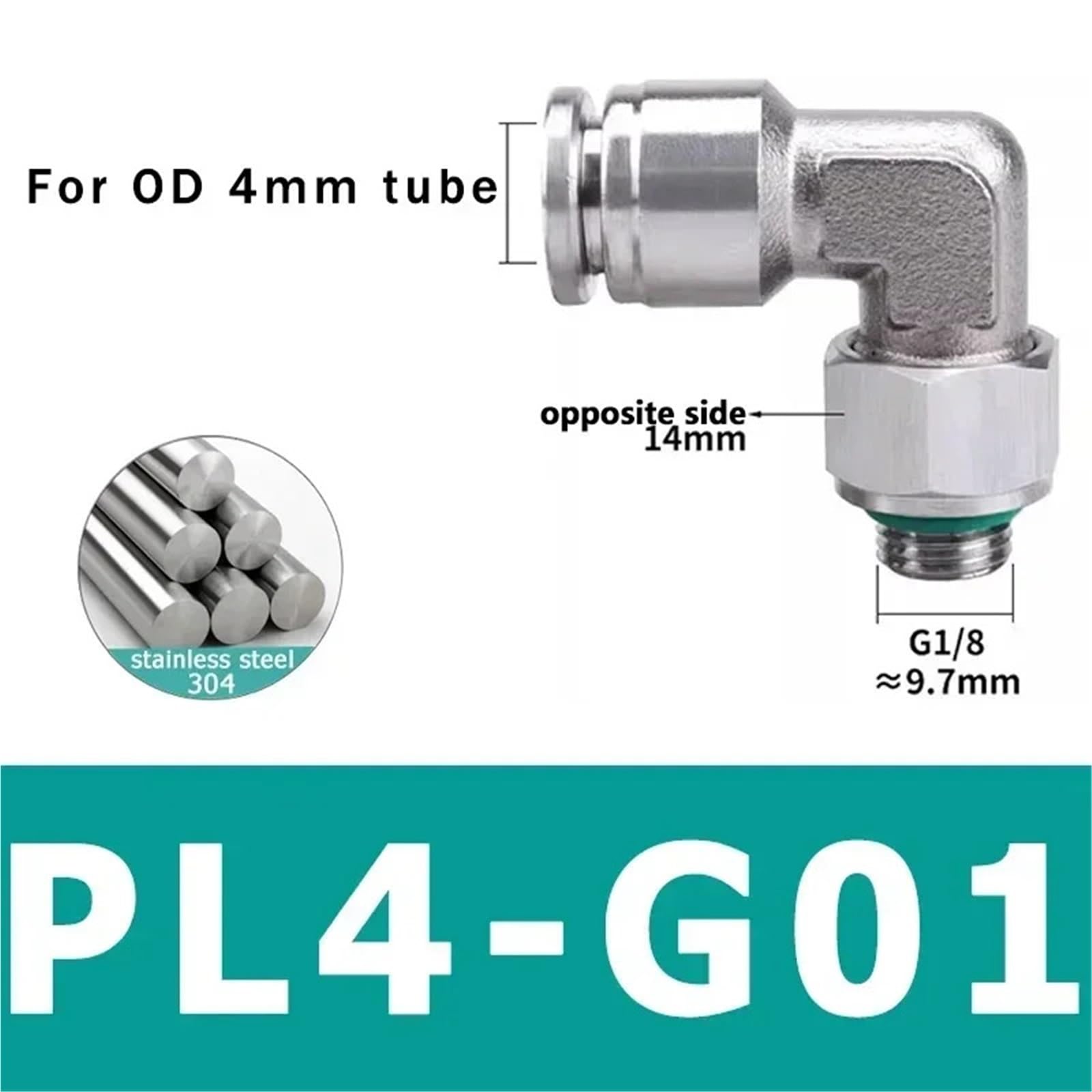 Conector Neumático 10/50/200 Uds. Conector de manguera neumática acero inoxidable 304 conector tubo aire PL 1/8 1/4 3/8 1/2 accesorios tubería liberación rápida(PL8-G03,50 Pcs)