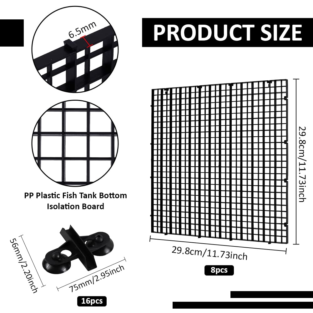 BENECREAT 8 Divisorio In Plastica per Acquario con 16 ventose, Griglia di Isolamento per Acquario Da 30x30cm per Separare I Diversi Pesci, Nero