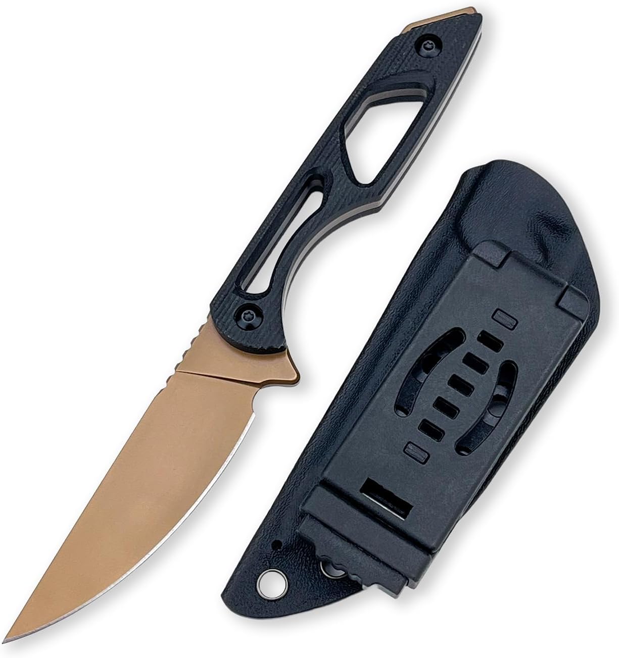 Verkto Fixed Blade Hunting Knife with Sheath, D2 Steel Full Tang, Black G10 Handle, 10.8 Inch, Horizontal Carry, for Camping and EDC