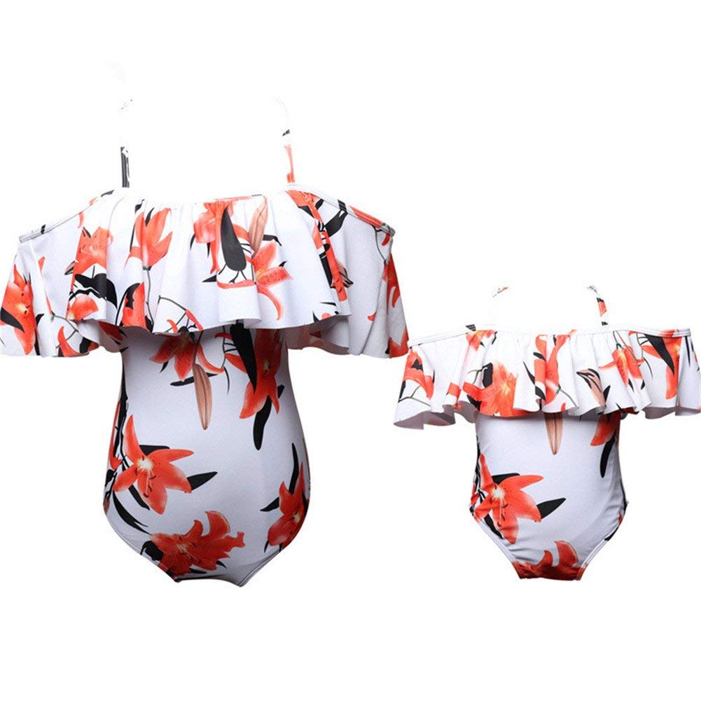 Mother and Daughter Swimwear Family Matching Swimsuit Womens Swimwear Floral-Lily Adult Large