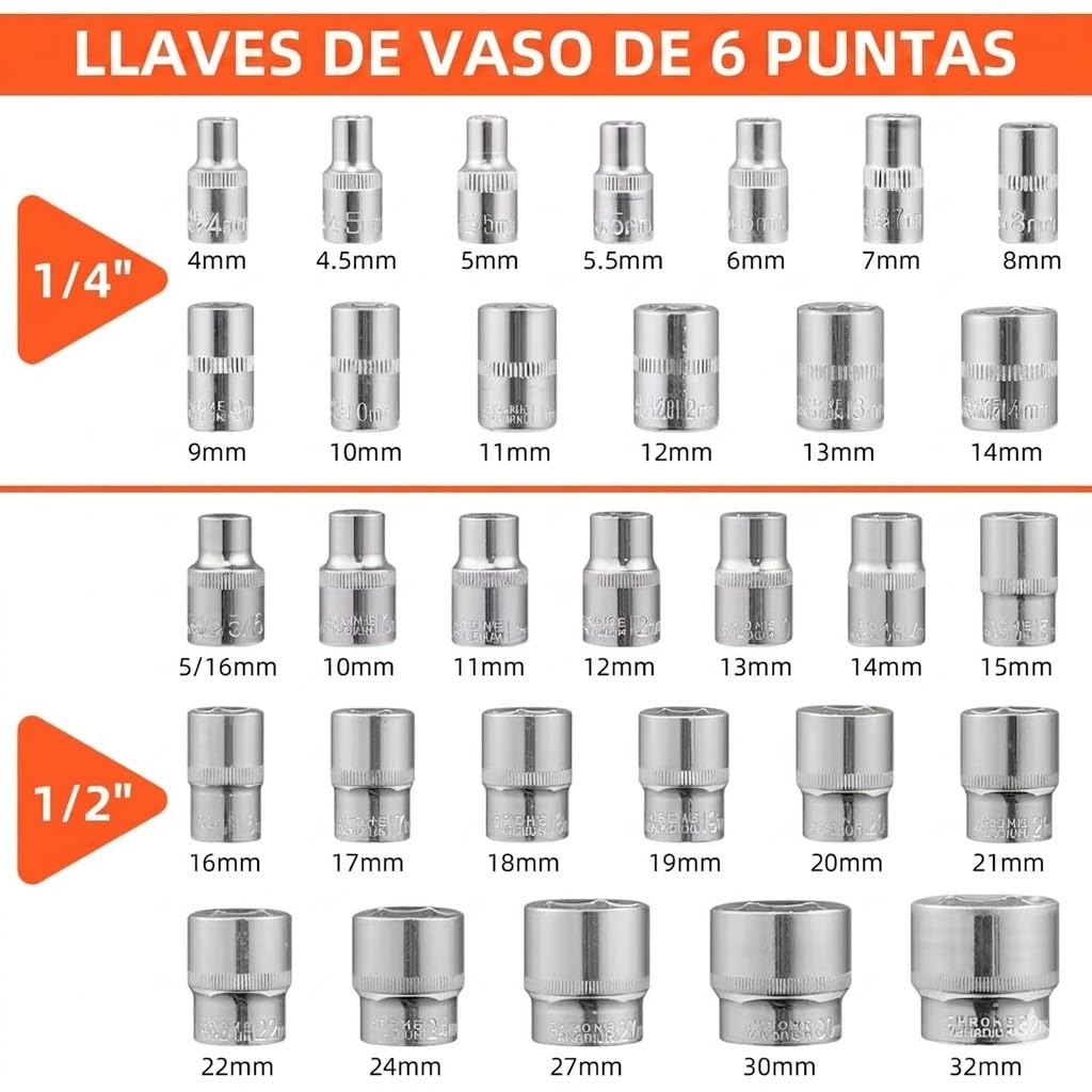 ota Juego de Llaves de Vaso 108 Piezas Cr-V, Kit de Herramientas Mecánicas con Trinquete, Carraca 72 Dientes, Llaves de Tubo
