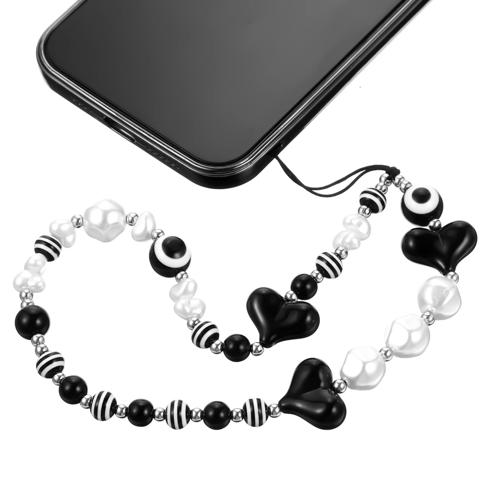 Uonlytech Catena Fermanello Cinturino Fermaglio Telefono Nero Cordino Per Telefono Con Perline Ciondoli Per Cordino Del Telefono Fascino Estetico Del Telefono Acrilico