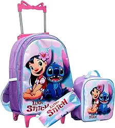 Kit Mochila Infantil Escolar com Rodinhas + Estojo + Lancheira Térmica | Bolsa Feminina Grande
