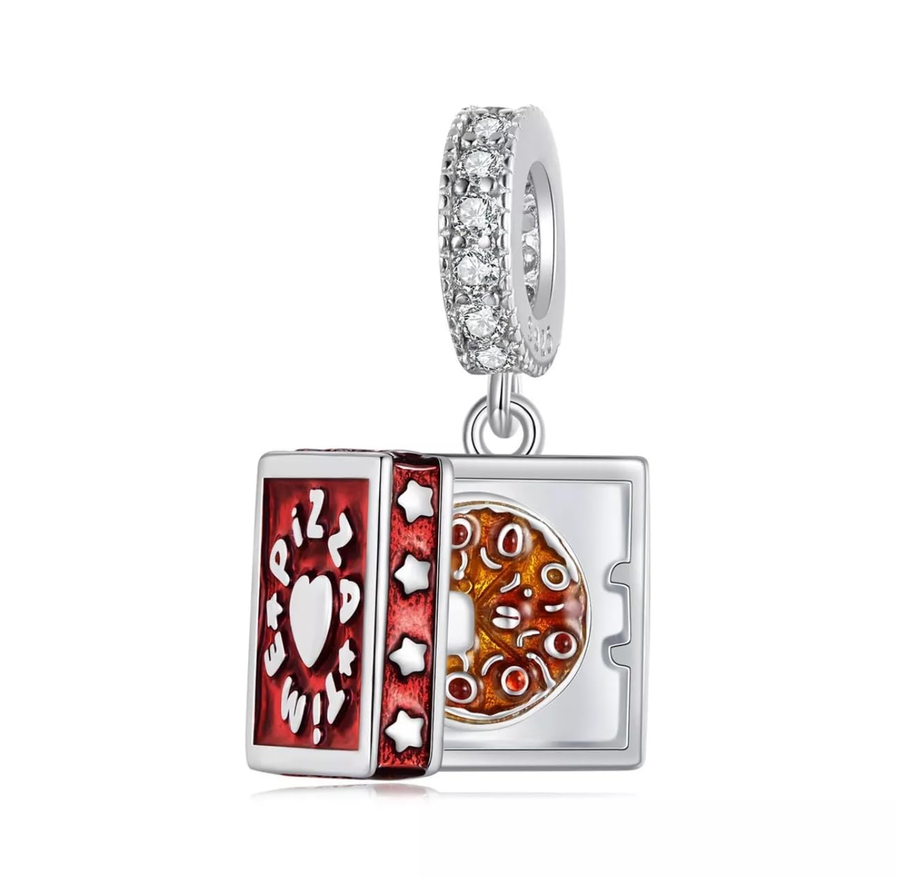 Charm-Anhänger „I Love Pizza“ echtem 925er Sterlingsilber, kompatibel Armband