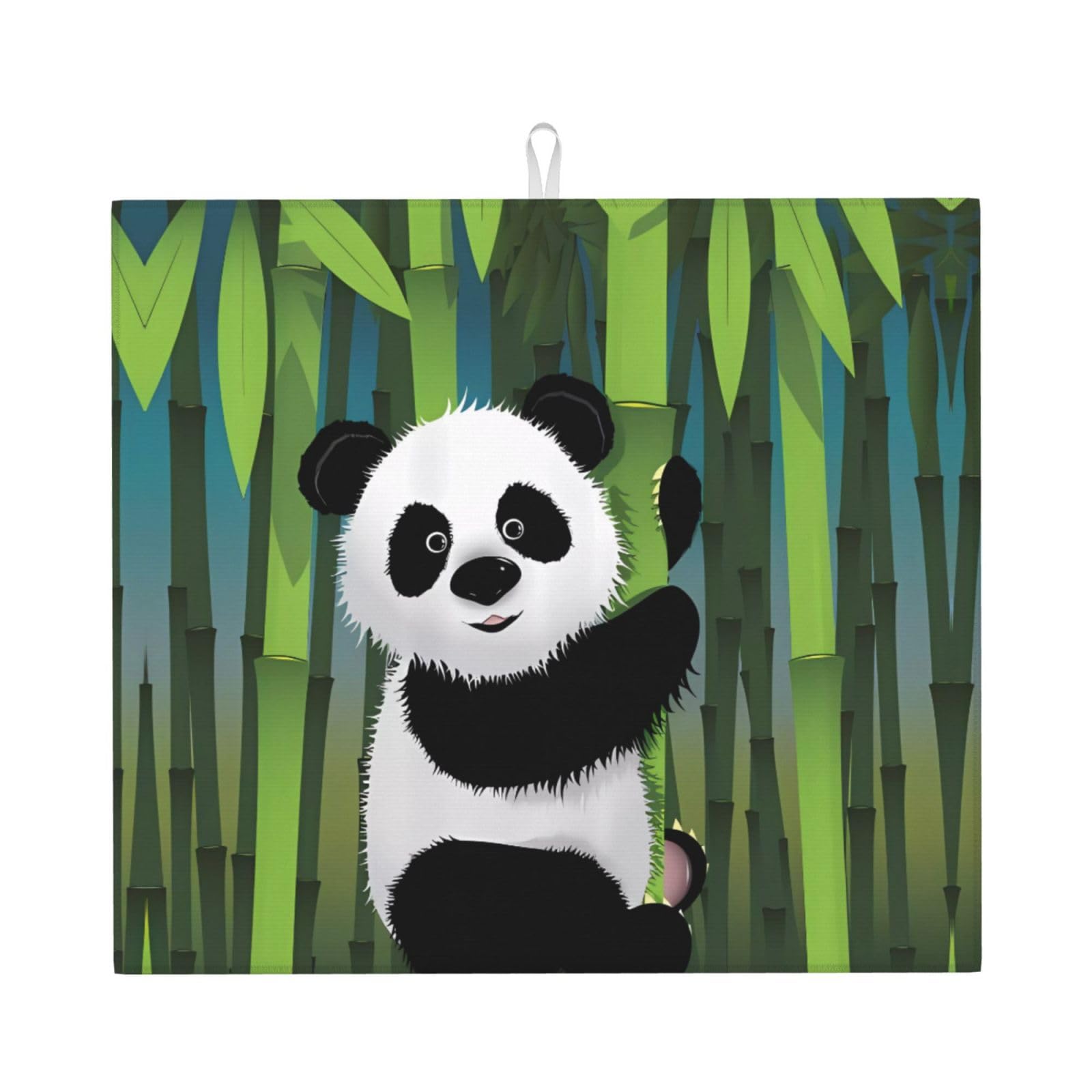 HJFCZH Curious Baby Panda Prints Kitchen Drying Mat – Absorbent Microfiber Throw for Dishes, Non-Slip Counter Cover, Quick-Drying Layer with Fade-Resistant Print