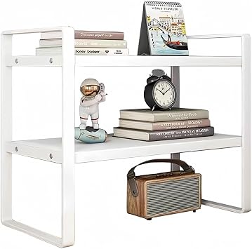 Desktop Rack, Desktop Bookcase, Desk Rack, Desk Storage, Office Desktop Bookcase, Large Capacity, Freely Arranged, Desk Shelf, Easy Assembly, Space Saving, Stylish White, Length 15.7 - 14.2