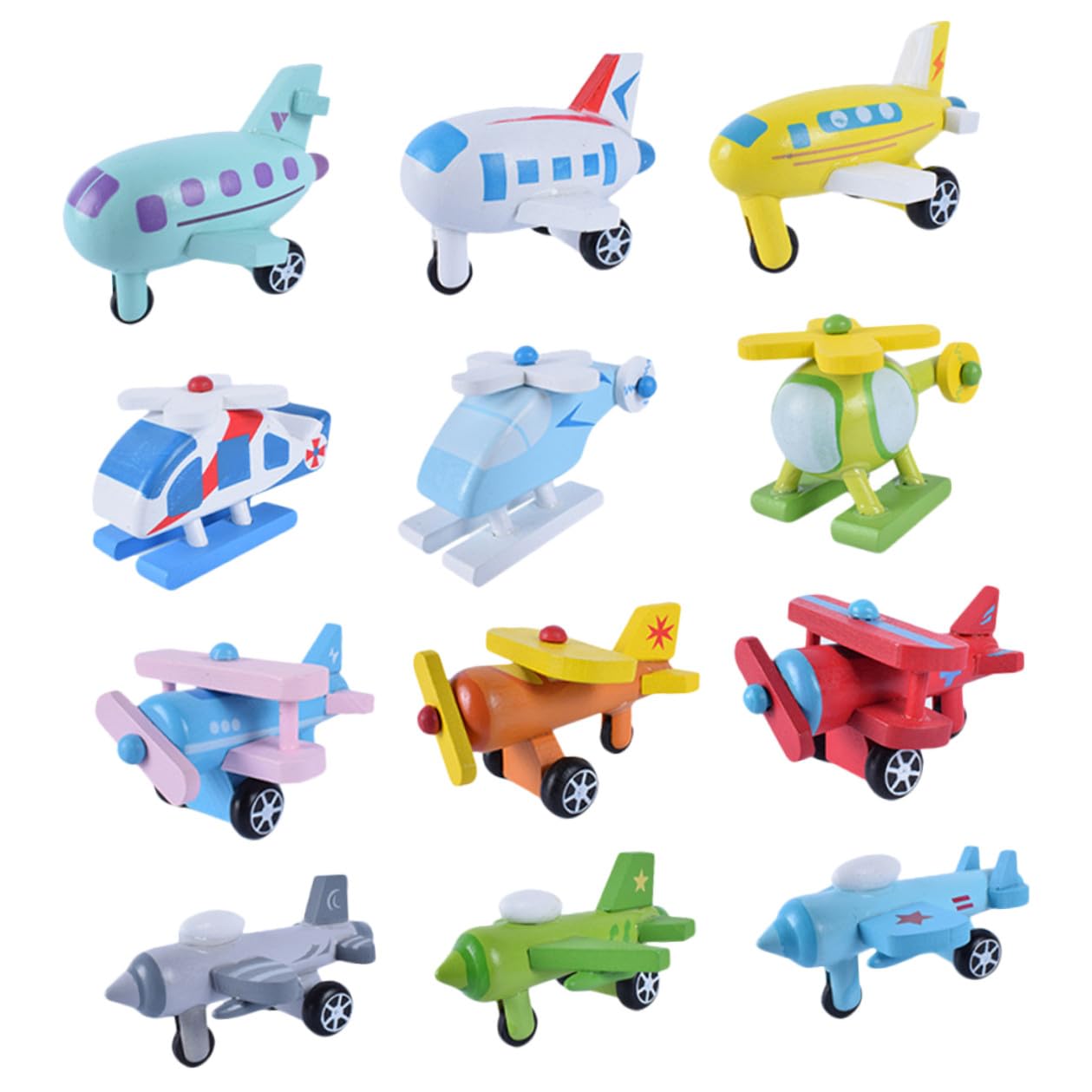 Juguete para Niños 12 Piezas Mini Aviones de Madera sin Rebabas Superficie Pulida, Juego Educativo Adecuado para Niños en Cumpleaños o Juegos