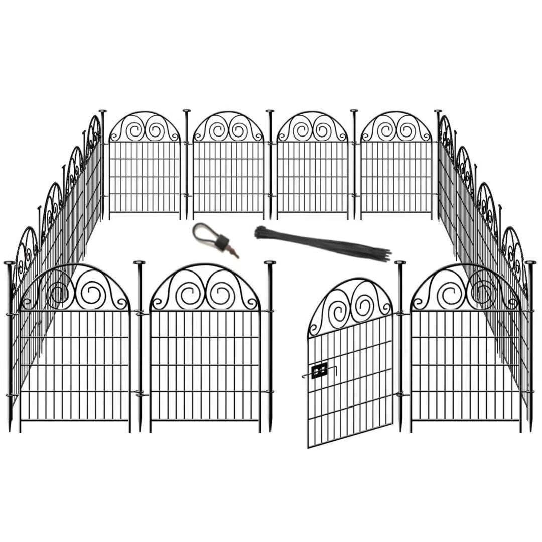 Photo 1 of Getlay Tall Garden Animal Barrier Fencing with Gate, 32 in(H)×27 in(L) 16 Panels Dog Digging Fence Barrier, Black Metal Temporary Fence, Reusable Defense Fences for Outdoor Yard. Total 35 Ft?Patented