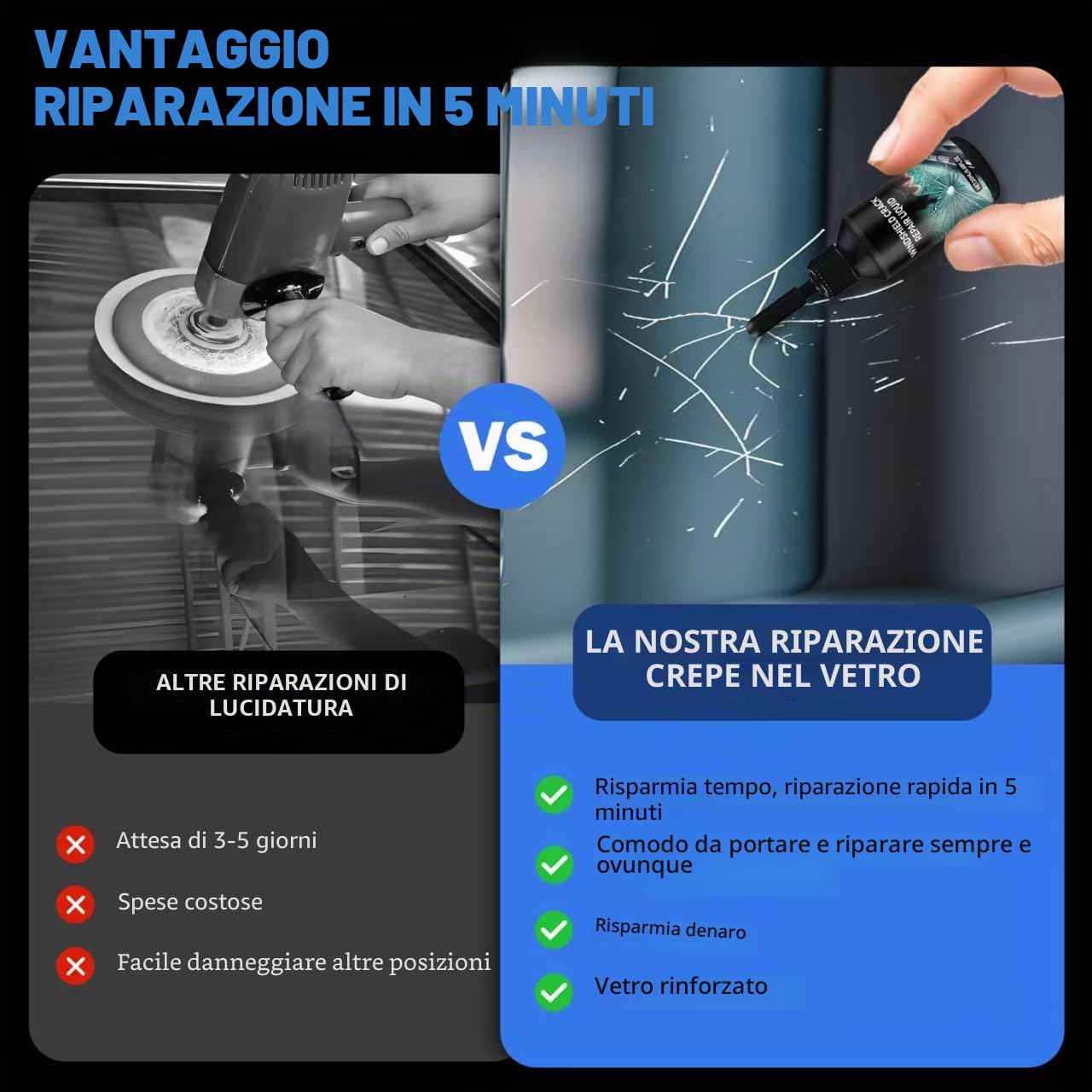 Kit di Riparazione del Vento Cracking per Chip e Cracks, Kit di Riparazione per Auto Windshield Crack Repair Liquid for Cracks, Kit di Riparazione del Chip Rock Windshield (1)