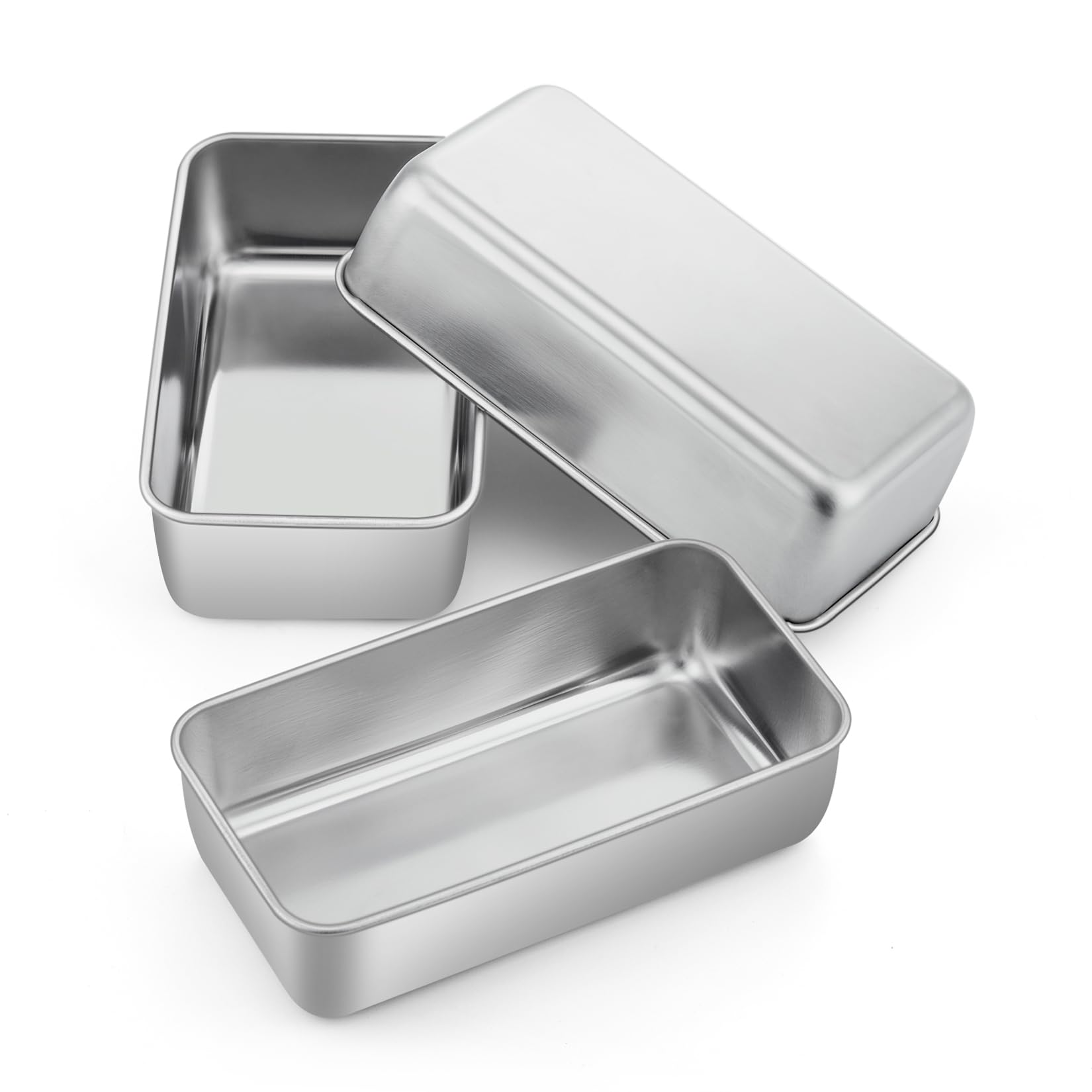 P&P CHEF Loaf Pan Set, 9 x 5 Inch Bread Pans, Stainless Steel Loaf Toast Baking Pans For Bread Meatloaf Lasagna Cake, Healthy & Non Toxic, Oven & Dishwasher Safe,(Silver, 3Pcs)