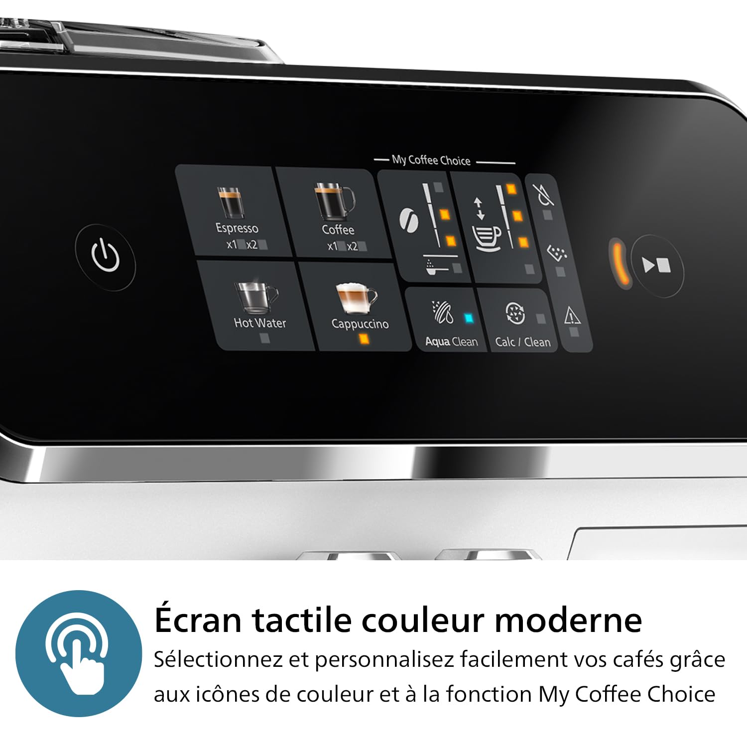 PHILIPS Expresso broyeur Série 2300-4 Boissons, Écran tactile coloré, Carafe LatteGo, 40% plus silencieux grâce à SilentBrew, Broyeur 100% Céramique, Machine à café à grain Blanc Chromé (EP2333/40)
