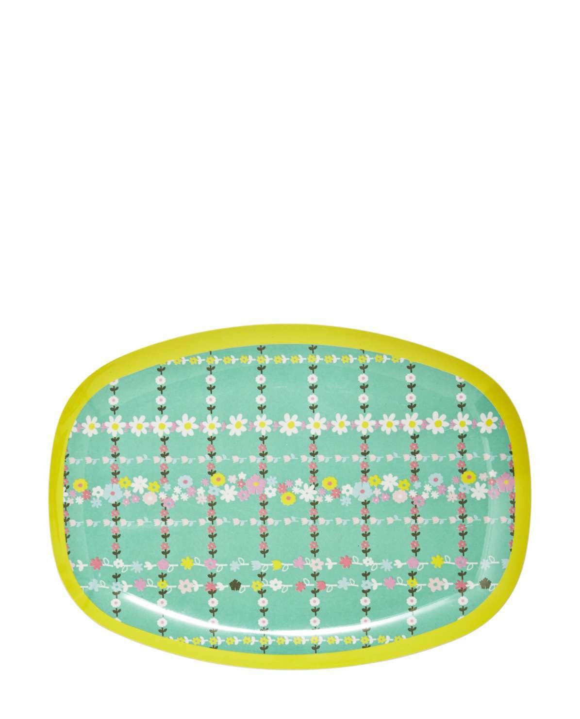 Rectangular Melamine Plate with Retro Flower Print Yellow by Rice DK