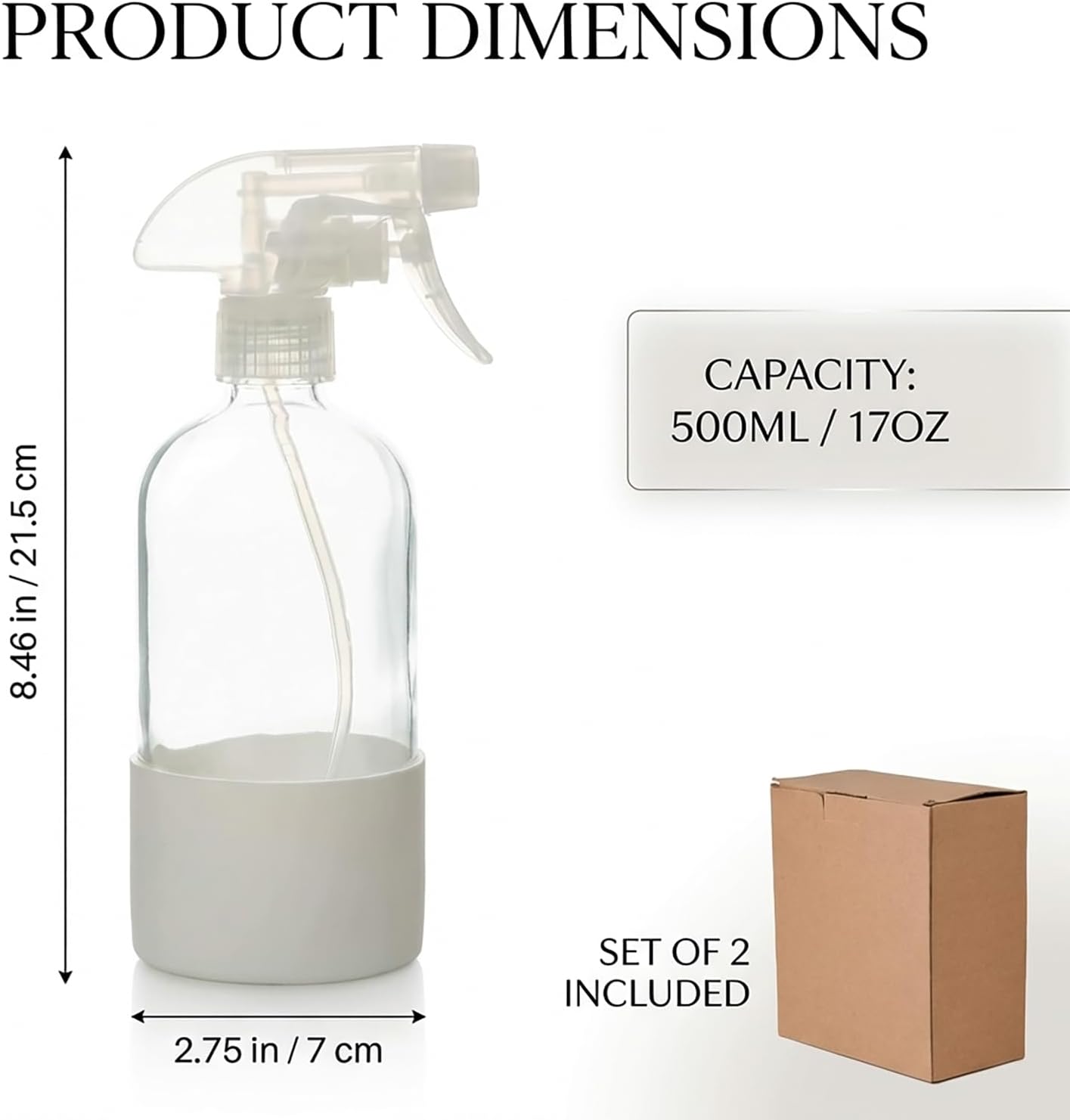 2 Pack 16 oz Glass Spray Bottles with Silicone Sleeve, Refillable Clear Spray Bottle with Adjustable Nozzle, Empty Mist Sprayer for Cleaning Solutions, Hair, Plants, Household Use