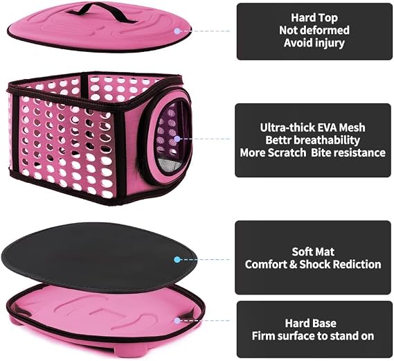 Cat Carrier Large, Foldable Cat Transport Box with Large Space, Cat Travel Bag with Top Opening+Soft Mat, Breathable Pet Carrier Bag for Puppy and Cat (Pink)