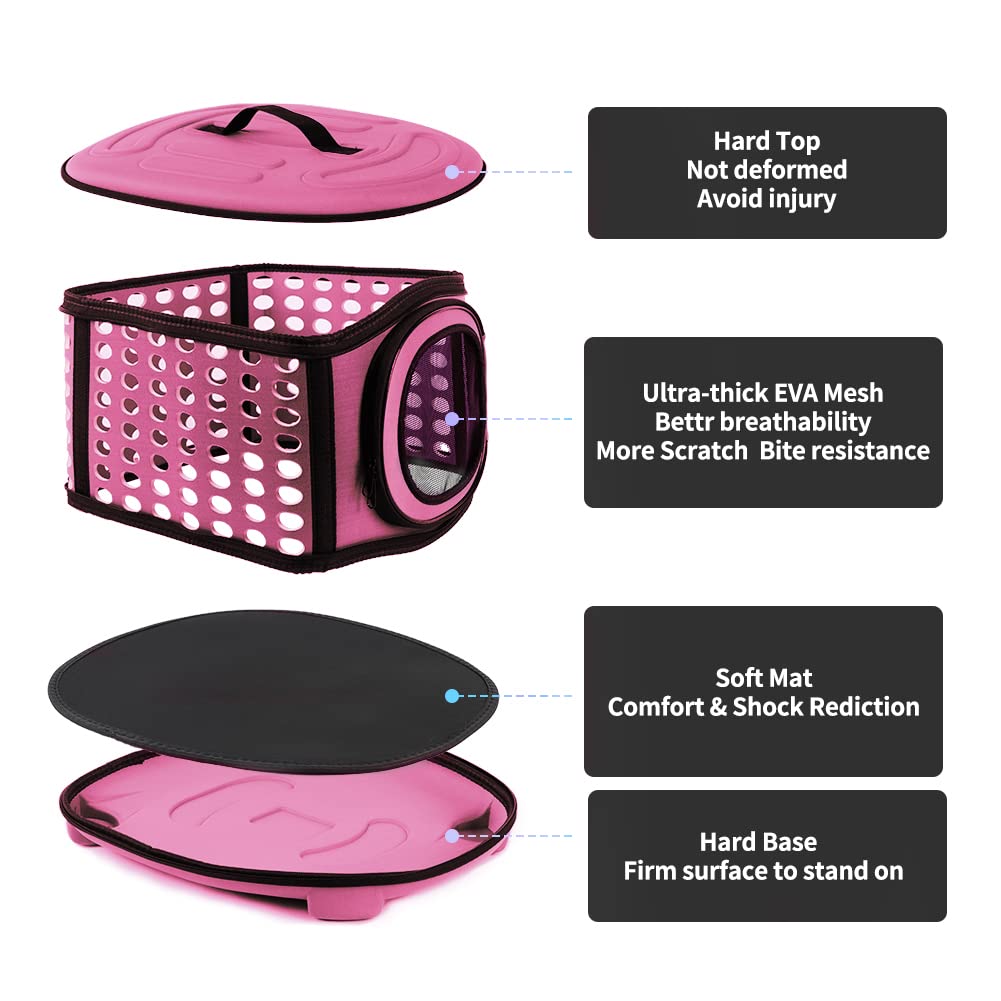 Faltbare Katzen Transportbox, Faltbare Katzentragetasche, Katzen Tragebox Öffnung Oben, Transporttasche für Katze/Kleine Hunde, Katzentransportbox Katzentransporttasche mit Weich Matten (Rosa)