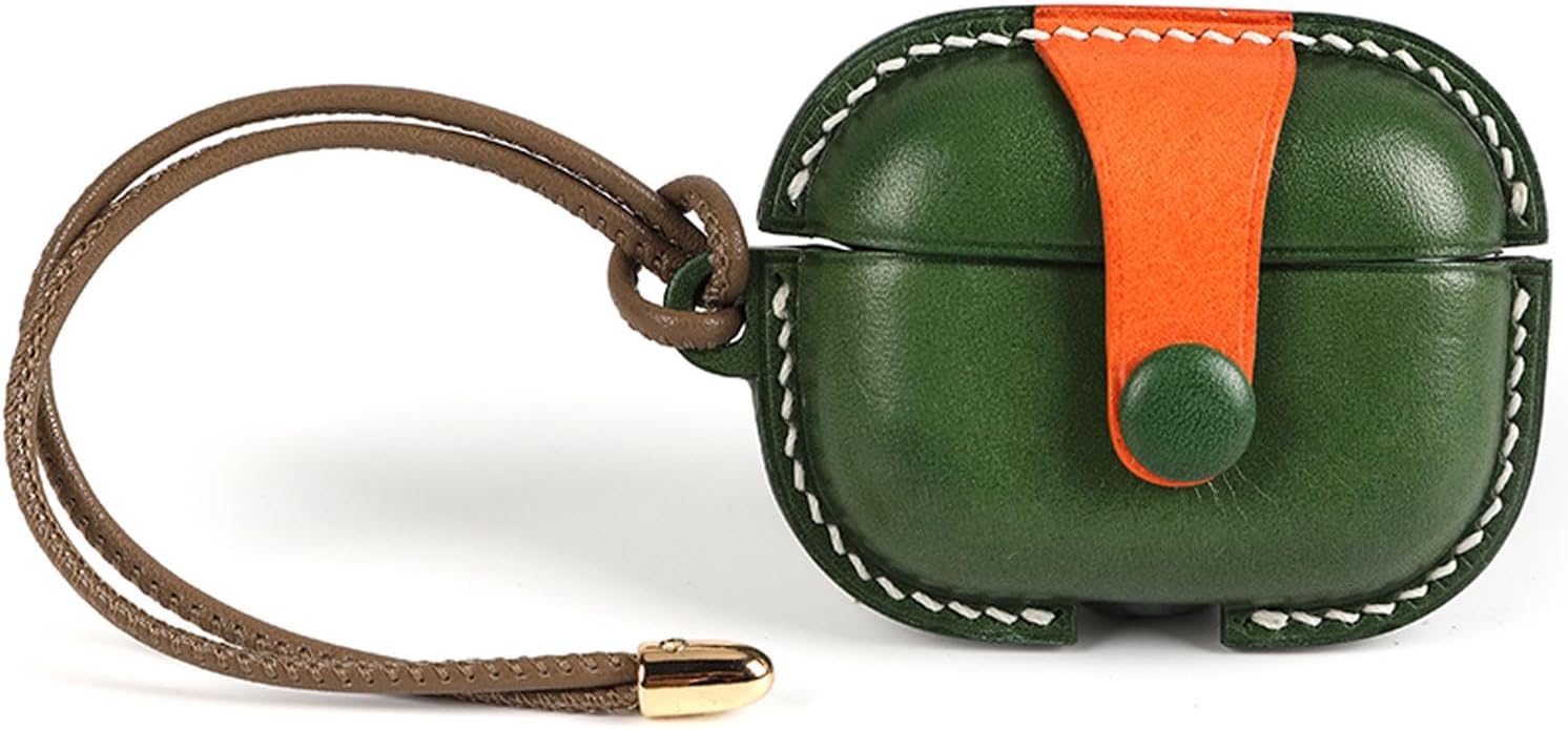 AirPod Pro Case, Leather Protective Airpod Pro,Handmade Genuine Top Grade Vintage Cover, Shockproof Protective Cover Support Wireless Charging, Compatible with AirPods Pro (Green)