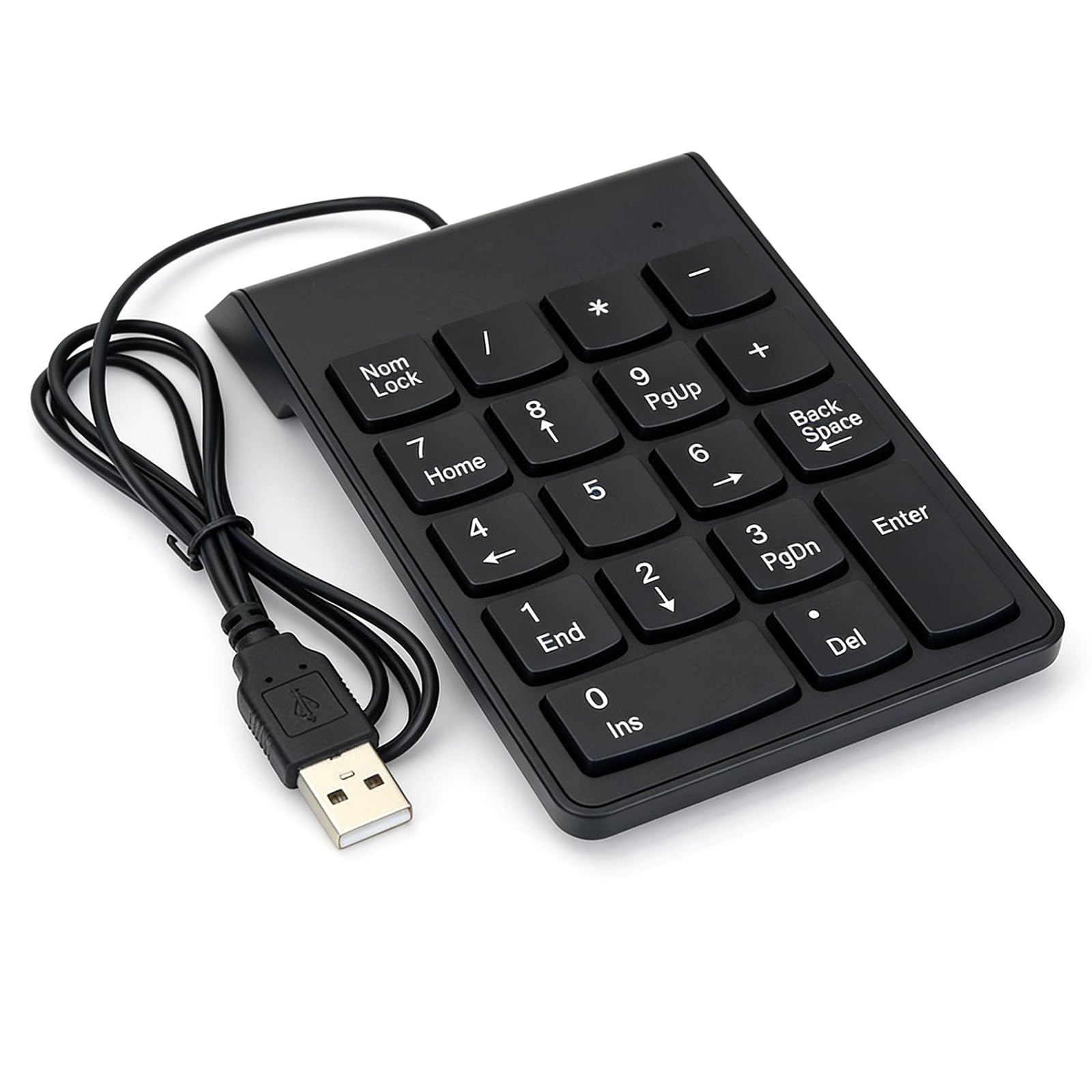 Pavé Numérique Filaire avec Câble USB Intégré, Clavier Numérique 18 Touches Ultra-Fin et Portable, Numpad pour Ordinateur Portable, Notebook et PC de Bureau, Noir
