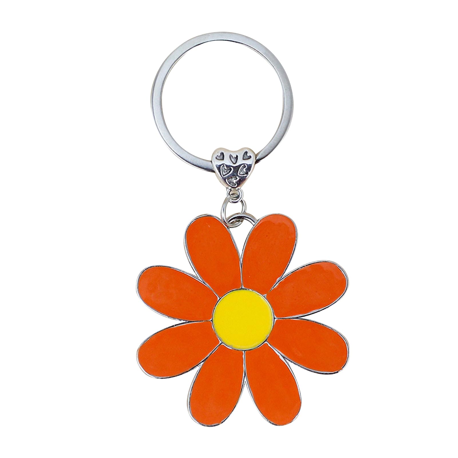 Gurfzcyuoo Cute Daisy Keychain, Enamel Bag Charm, Floral Charm for Purse Keys Metal Keyring Gift, Flower Pendant Key Holders, Bag Accessories, Travel Deco for Women Girls Flower Lovers (Orange)