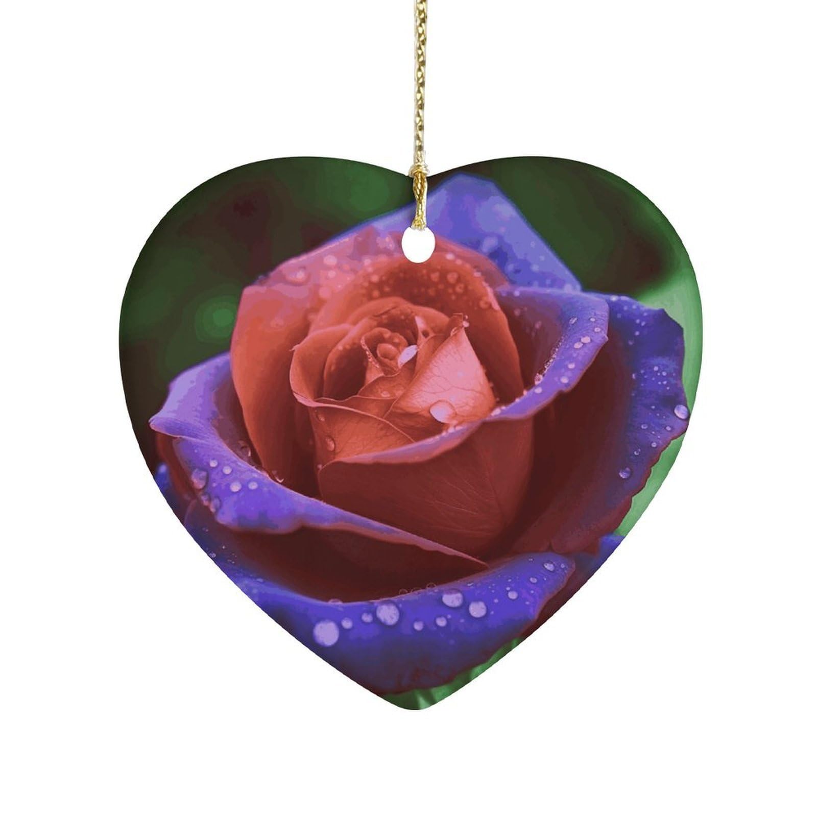 Khauerbc Style Rose2ceramic Ornament,Heart-Shaped.christmas Tree Hanging Decoration-Holiday Home Decorations. Art Ornament,Friendship Keepsake - Gift Ideas, For Besties, Coworkers, Family.