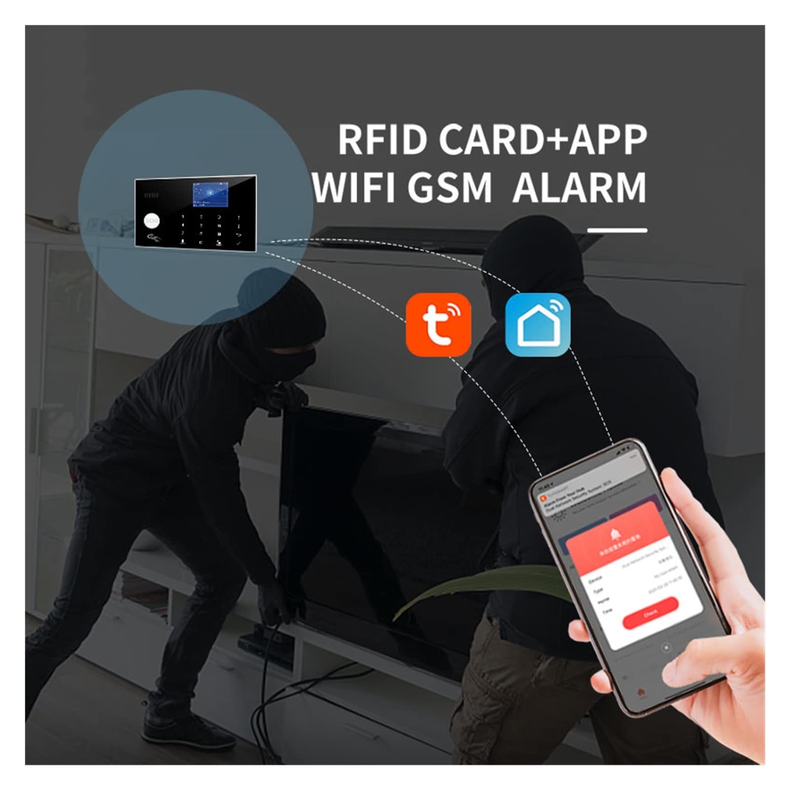 WiFi gsm Sistema de Alarma 433MHZ Inicio Alarma de Seguridad antirrobo Detector cableado inalámbrico RFID Soporte de Teclado táctil