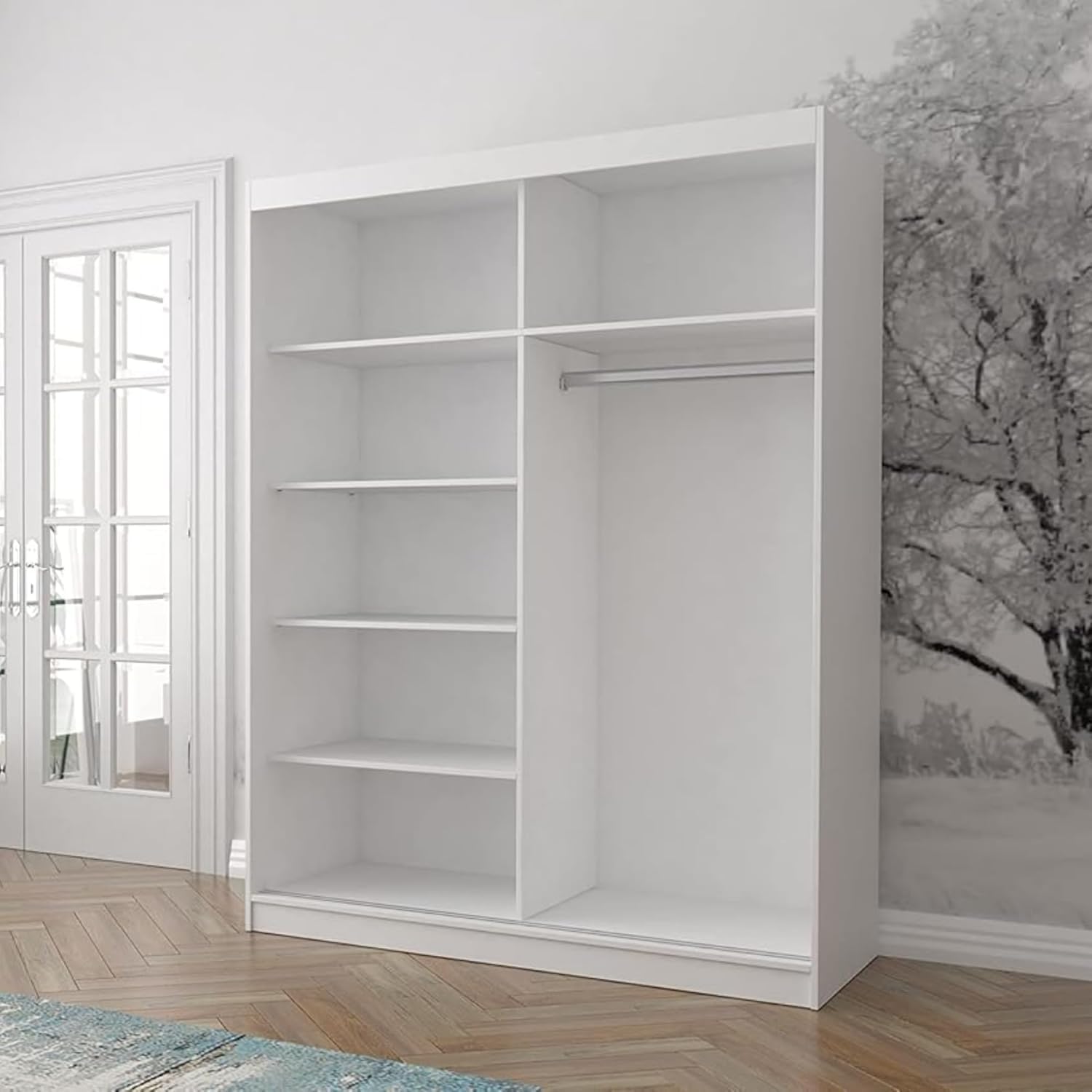 Fabryka Mebli Idźczak Kleiderschrank mit Spiegel, Schwebetürenschrank, Schlafzimmerschrank - ‎61 x 150 x 200 cm - Schrank für Schlafzimmer, Ankleidezimmer, Garderobe - Imoebel24