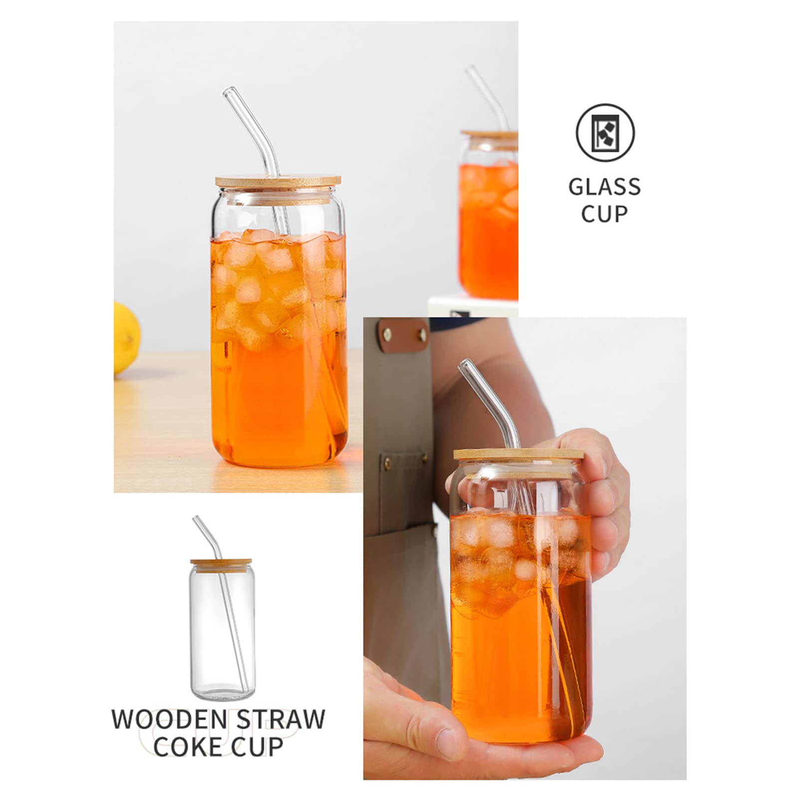 QMQJIA 18oz Glass Cups With Bamboo Lids And Straws For Coffee Bar Milktea Shop Household Entertaining Guests