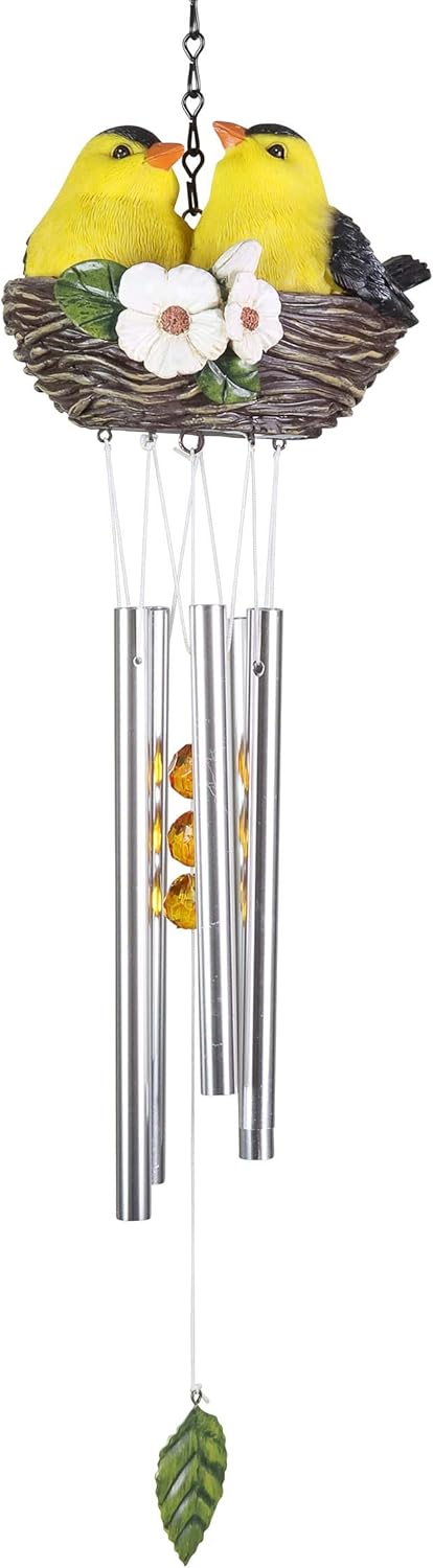 Exhart Nesting Orioles Wind Chime, Hand Painted Durable Resin, Hanging Garden Décor, 6 x 5.5 x 28 Inches