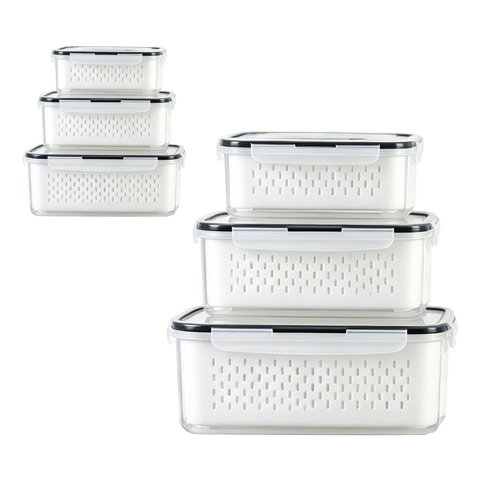 Pangboer Food Storage Container Set With Drain Baskets, Produce Keeper Boxes, 6 Piece Lidded Refrigerator Organizer For Fridge Shelf Sorting, Kitchen Ingredient Use Meal Prep Containers Multi Size Lidded
