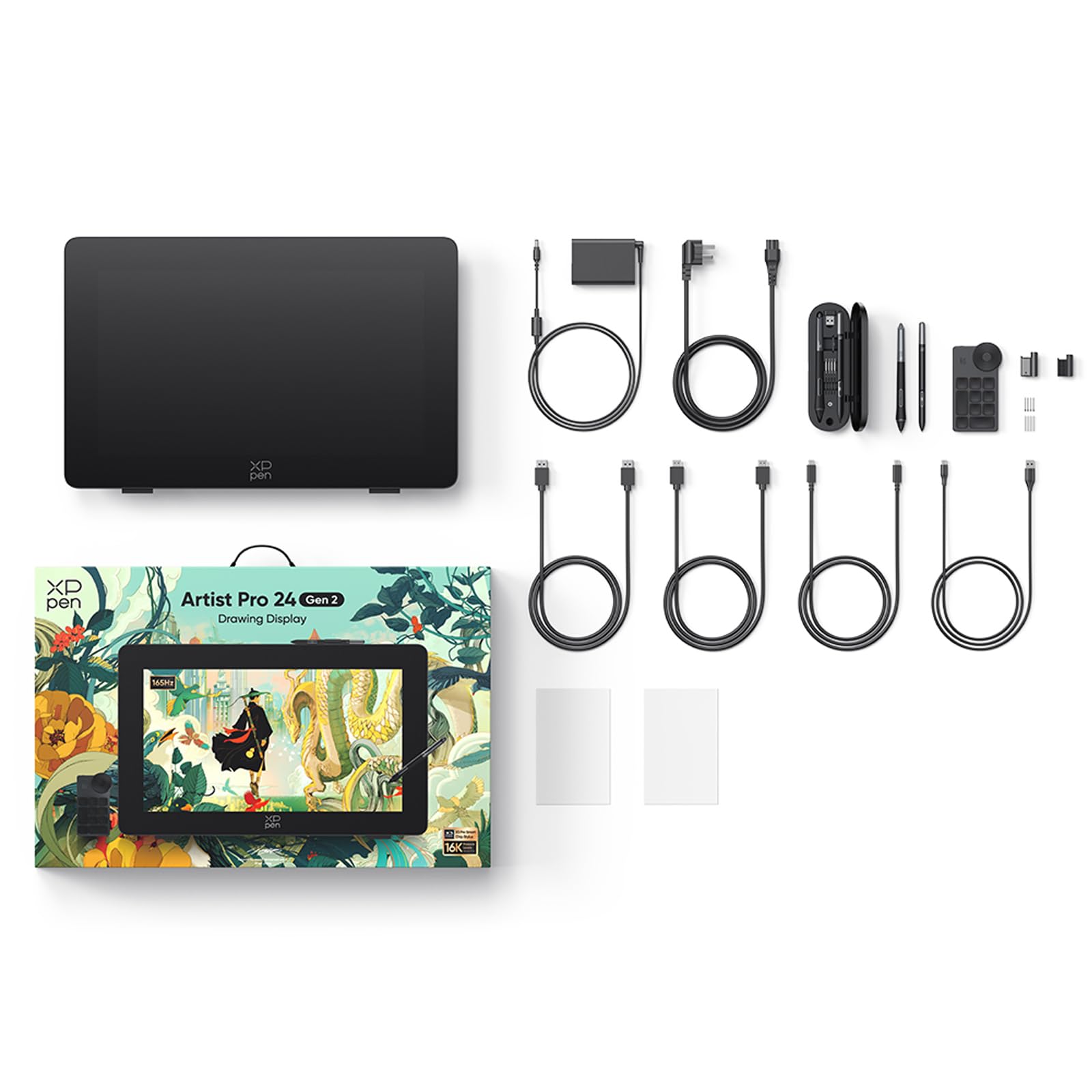 XPPen Artist Pro 24 (Gen 2) Tablet do rysowania z pierwszą na świecie częstotliwością odświeżania 165 Hz, w pełni laminowany ekran 2,5 K QHD, profesjonalny wyświetlacz graficzny z podwójnym rysikiem