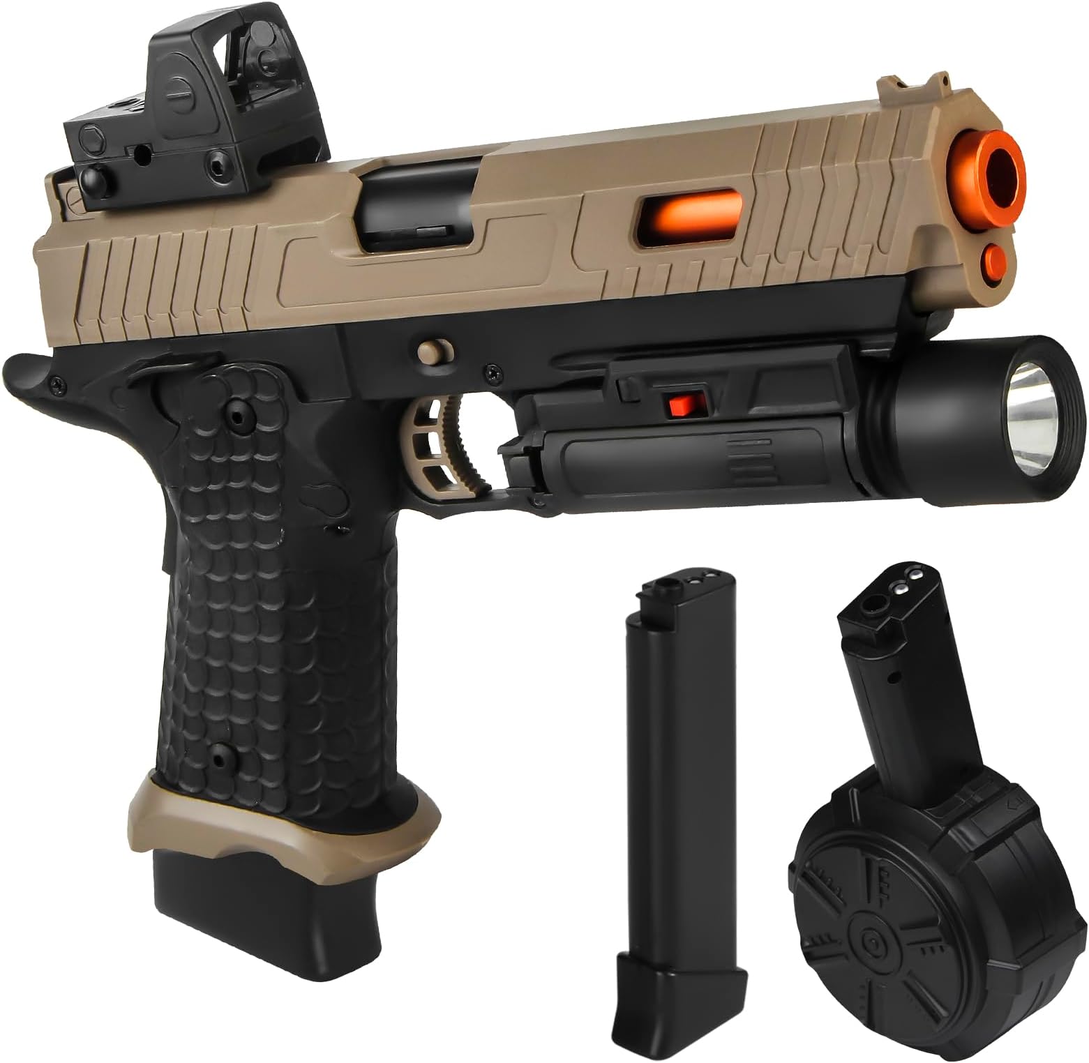 Gel Toys JM-X5,Upgrade Version for JM-X2 Full Auto Gel Toys with Goggles and Drum,for Christmas Easter Outdoor Games, Ages 14 Years Old and up and Adults,Sandy