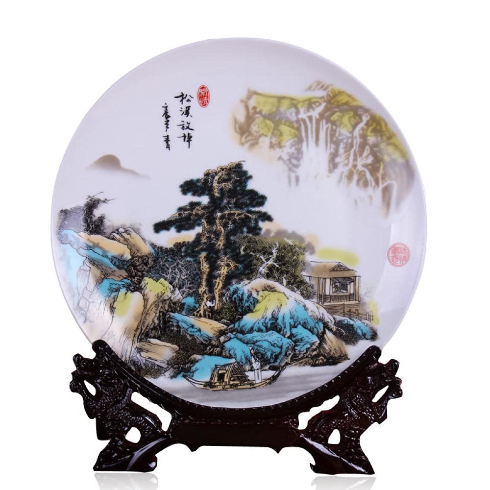 MCWJ Placa decorativa de cerámica de la placa de porcelana decorativa de Jingdezhen de cerámica de la placa de sentado del paisaje del estante del vino de la pared de la placa de