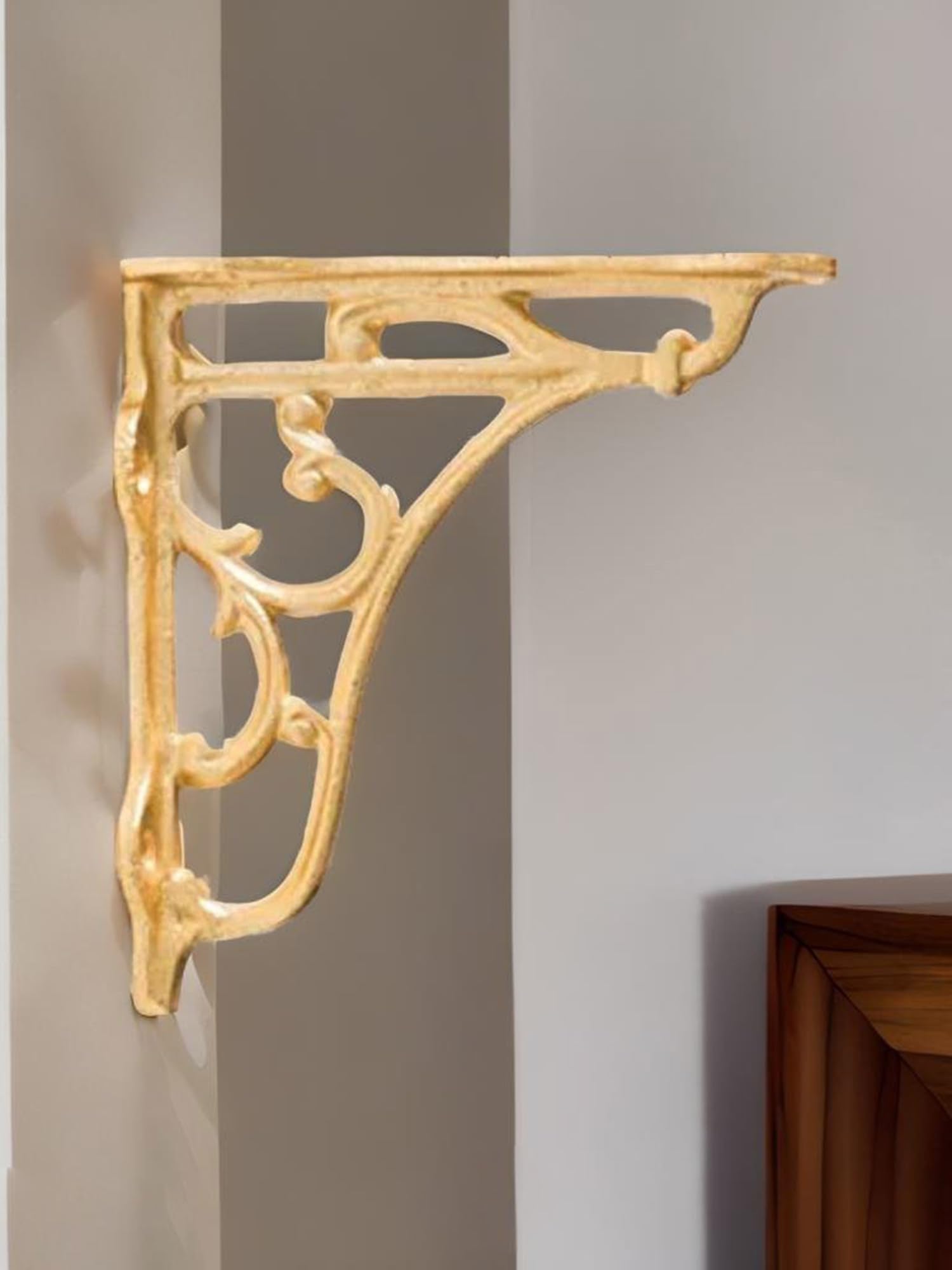 CASA Decor Metal Baroque Art Wall Golden Plant Bracket, Plant Hanger for Pots,Indoor Outdoor Iron Shelf Brackets, Metal Shelf Bracket-image-14