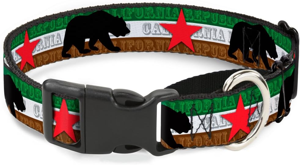 Buckle-Down MGC-W35505-M Cali Bear Silhouette & California Republic Multicolor Martingale Dog Collar, Medium